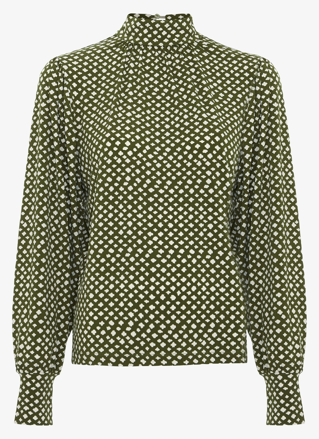 Phase Eight Esme top met grafische print - voorkant olijfgroen