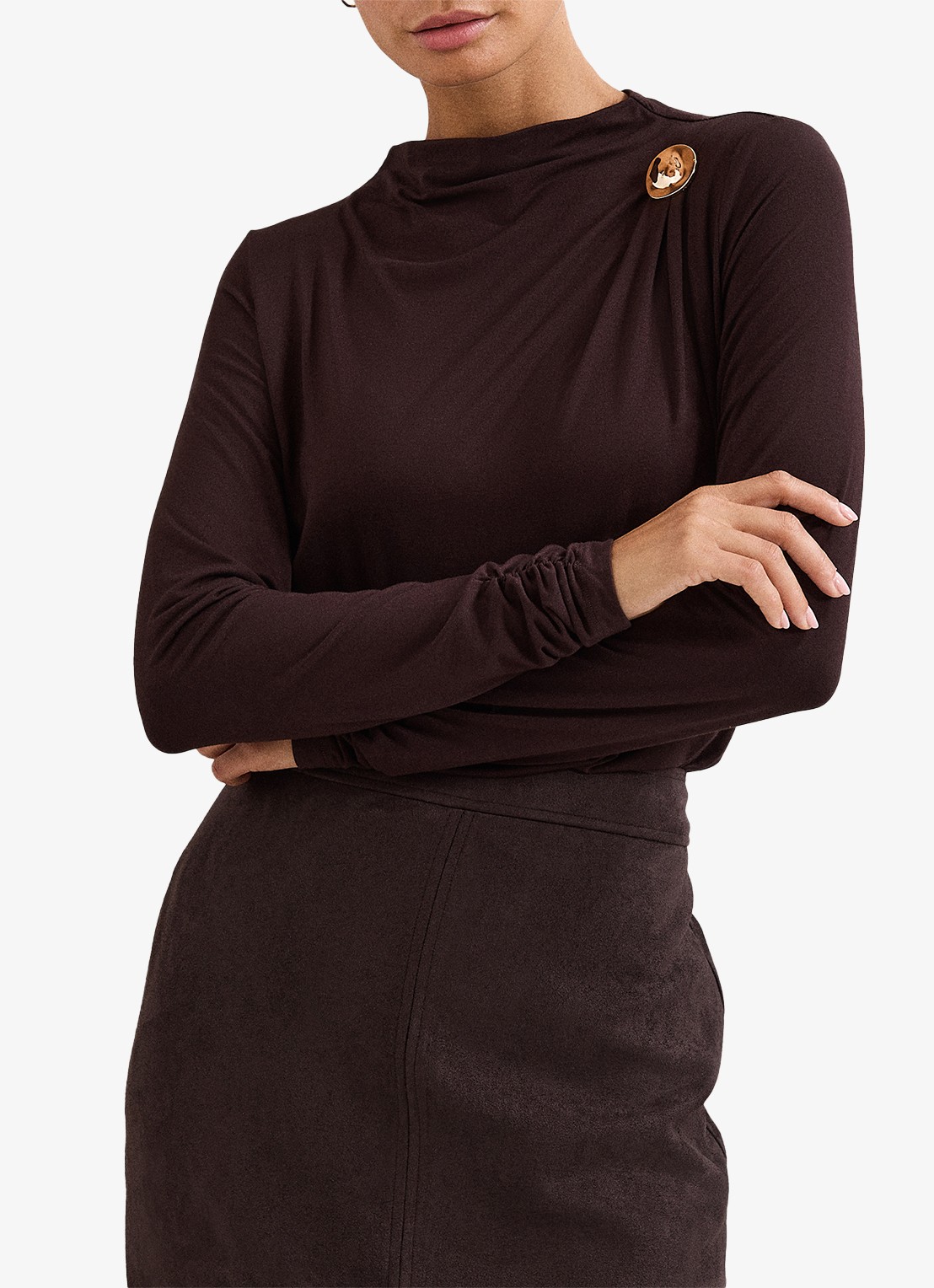 Phase Eight Etta top met plooidetail - detail 3 donkerbruin