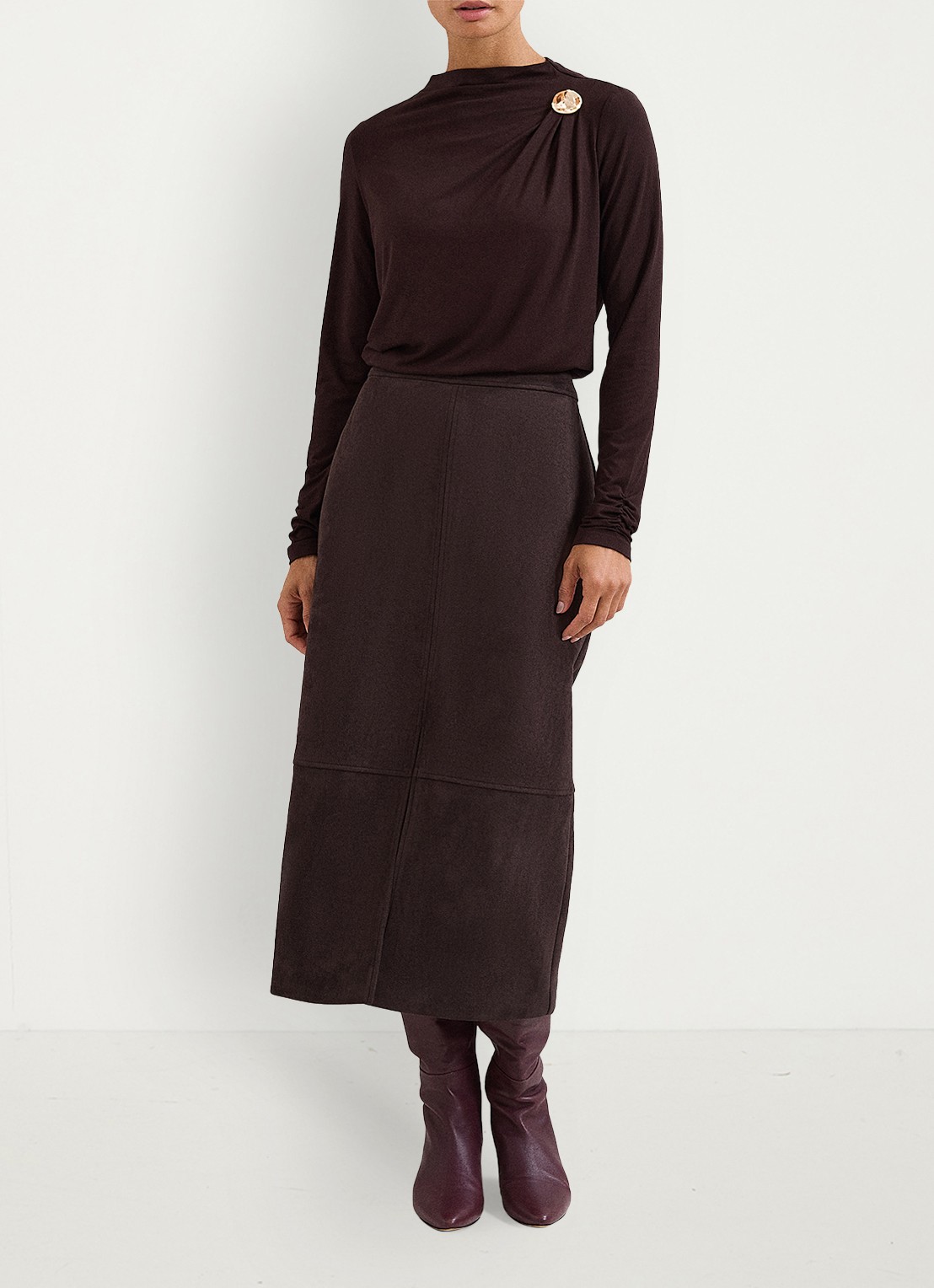 Phase Eight Etta top met plooidetail - voorkant 2 donkerbruin