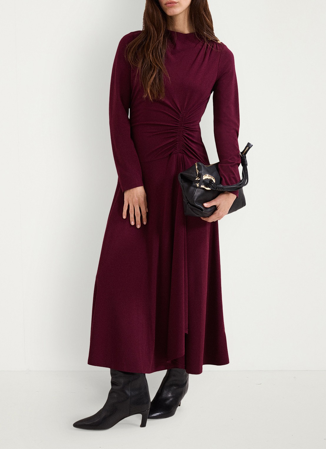 Phase Eight Eugenia midi jurk met plooien  - voorkant 2 burgundy