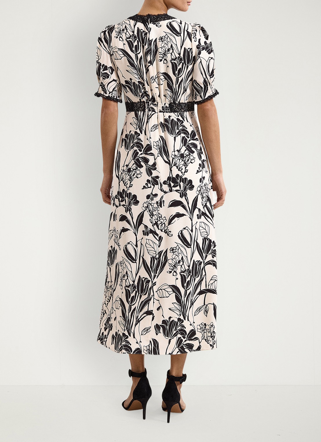 Phase Eight Feyre midi jurk van satijn met bloemenprint - achterkant donkerblauw