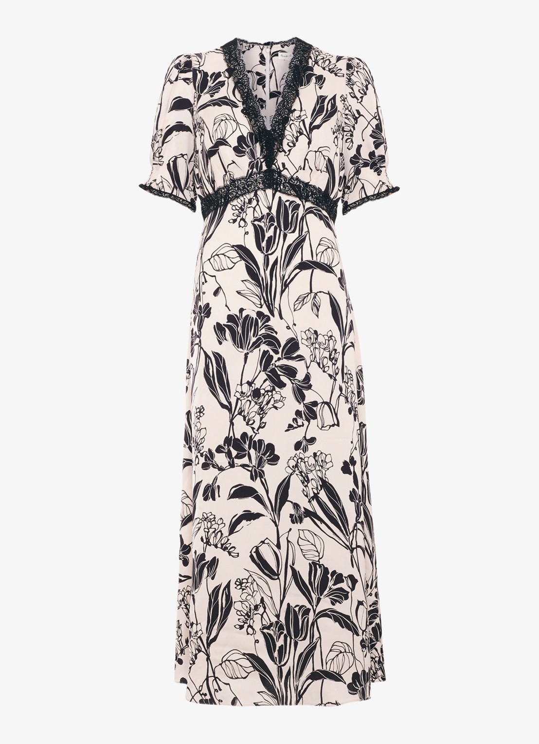 Phase Eight Feyre midi jurk van satijn met bloemenprint - voorkant 2 donkerblauw