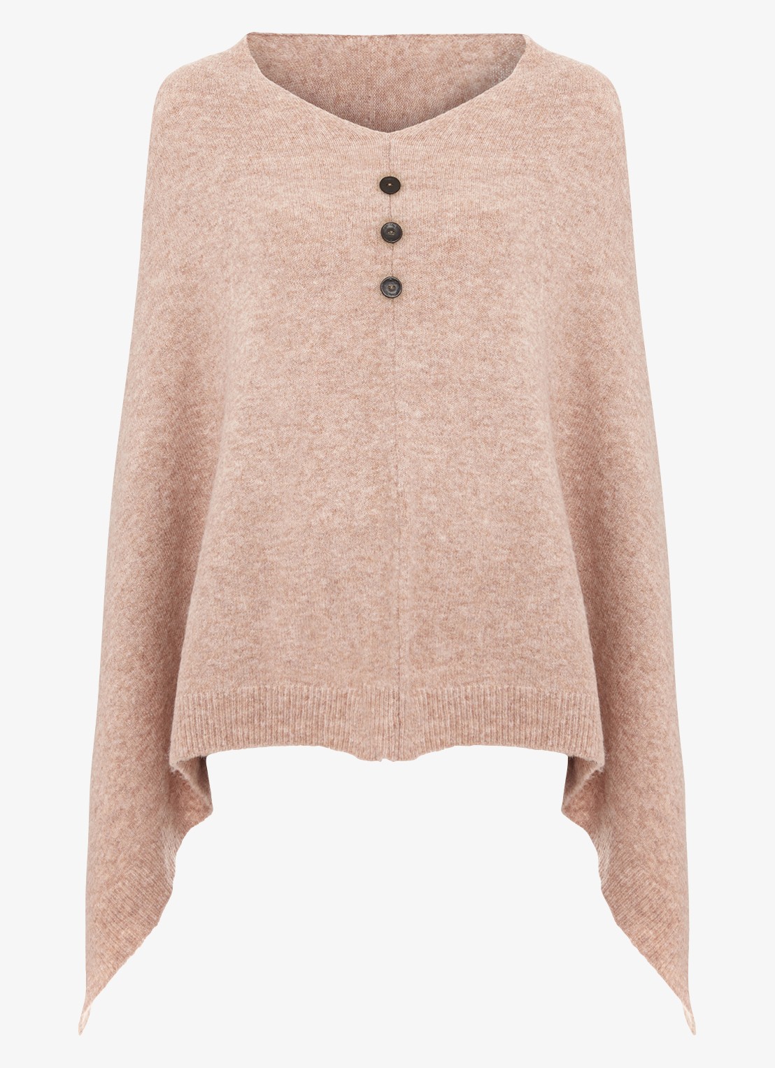 Phase Eight Fijngebreide poncho met knoopdetail - voorkant 2 camel