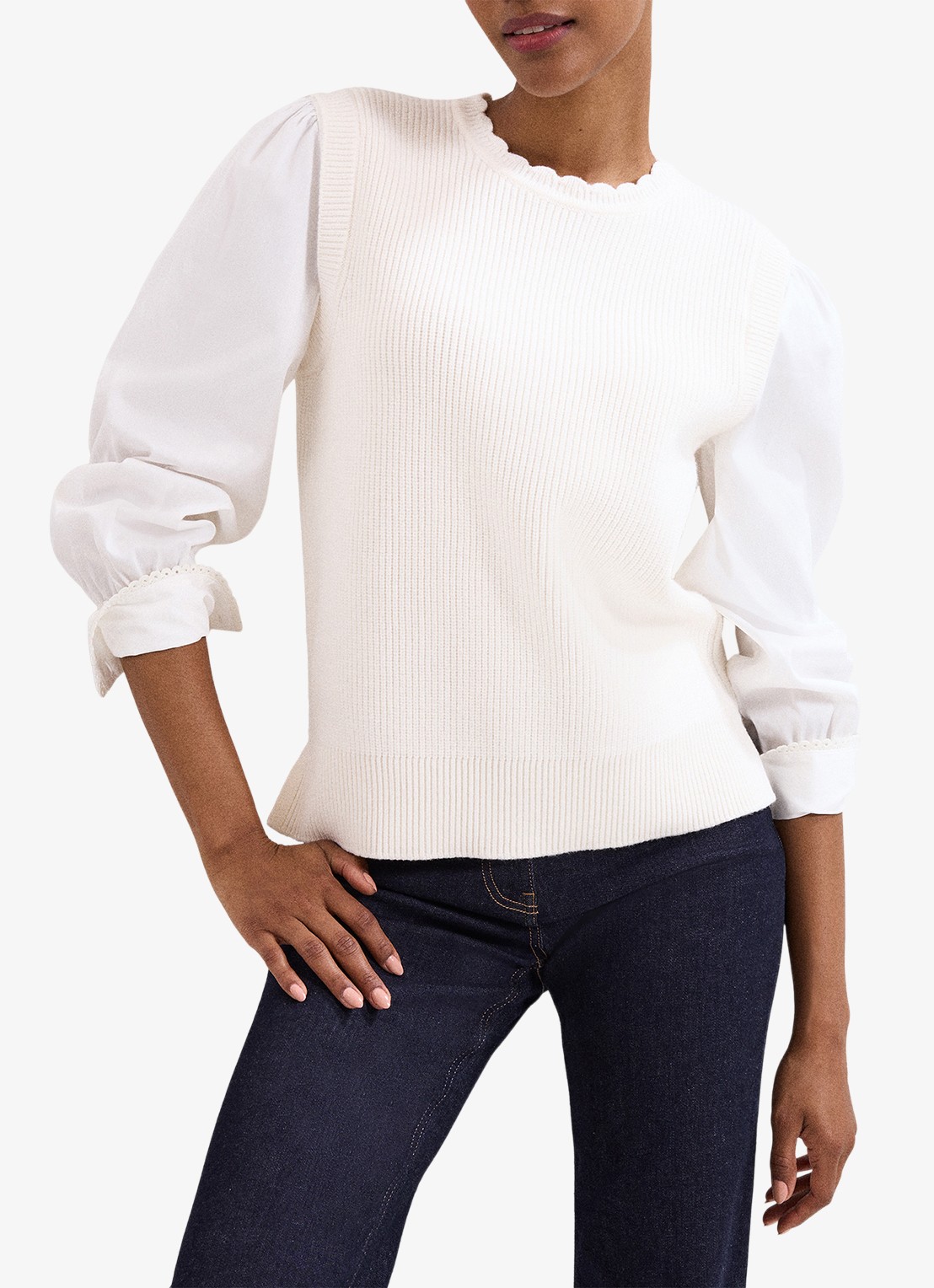 Phase Eight Fleur spencer met gebreid top en pofmouw - detail 4 gebroken wit
