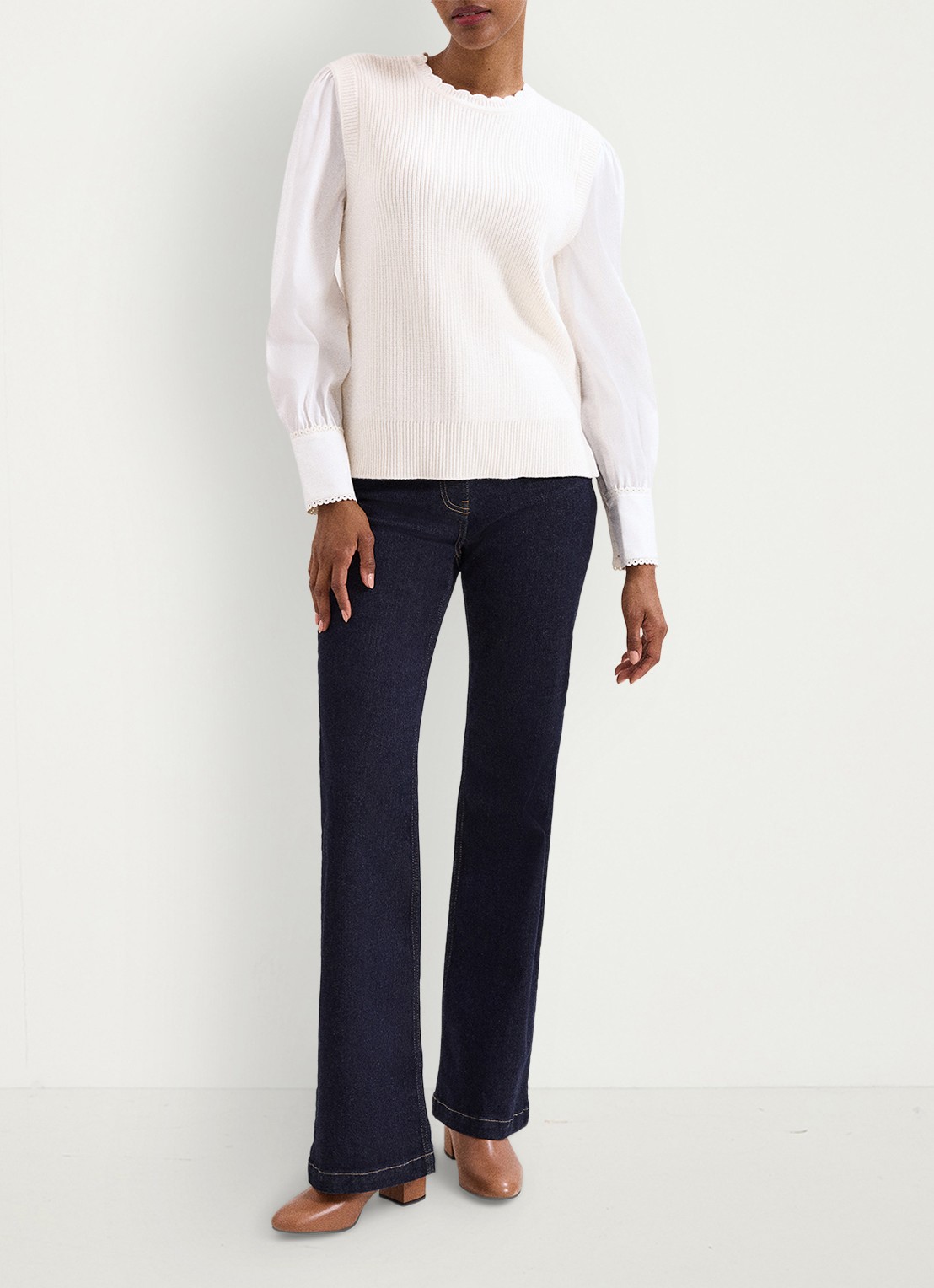 Phase Eight Fleur spencer met gebreid top en pofmouw - voorkant 2 gebroken wit