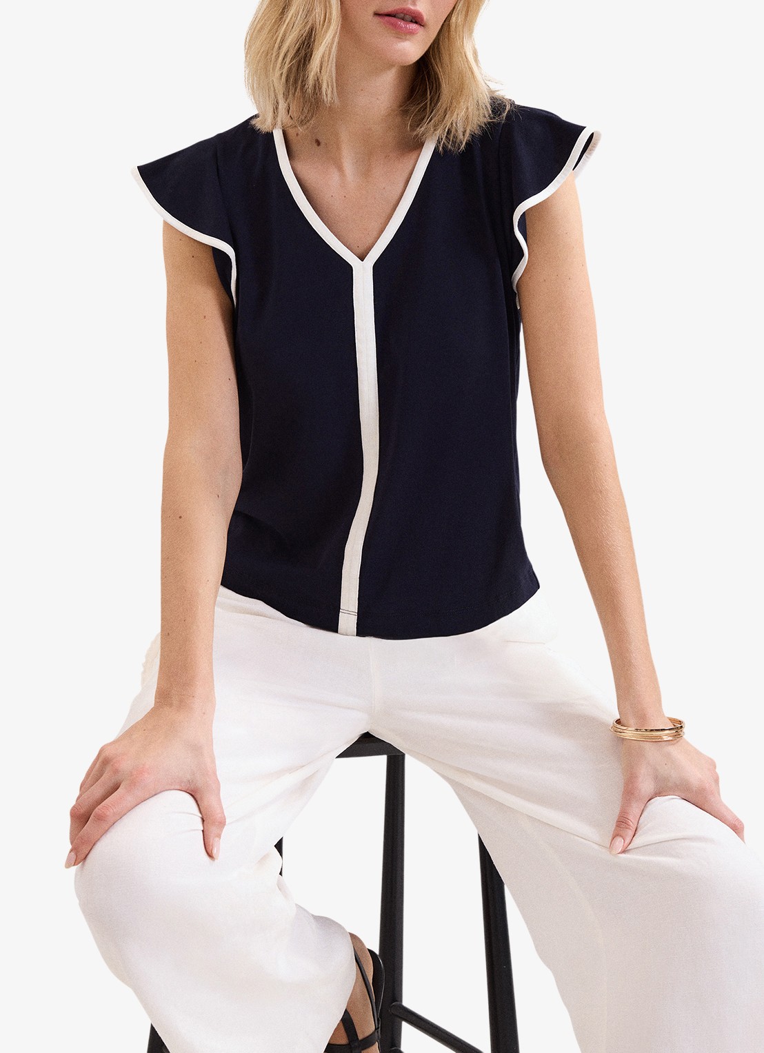 Phase Eight Fleur top van katoen - detail 3 donkerblauw