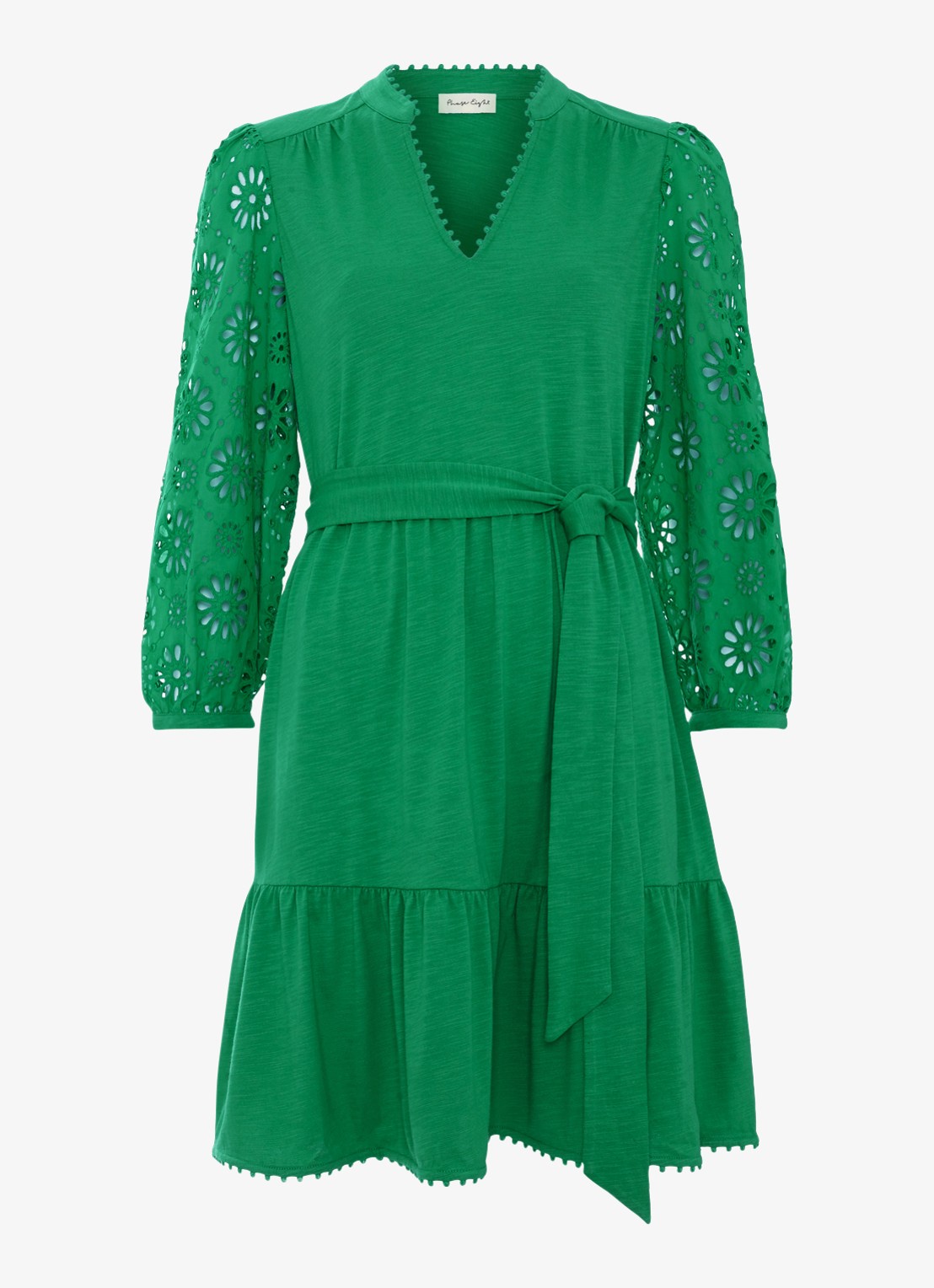 Phase Eight Florie mini jurk met strikceintuur en opengewerkt dessin - voorkant 6 green