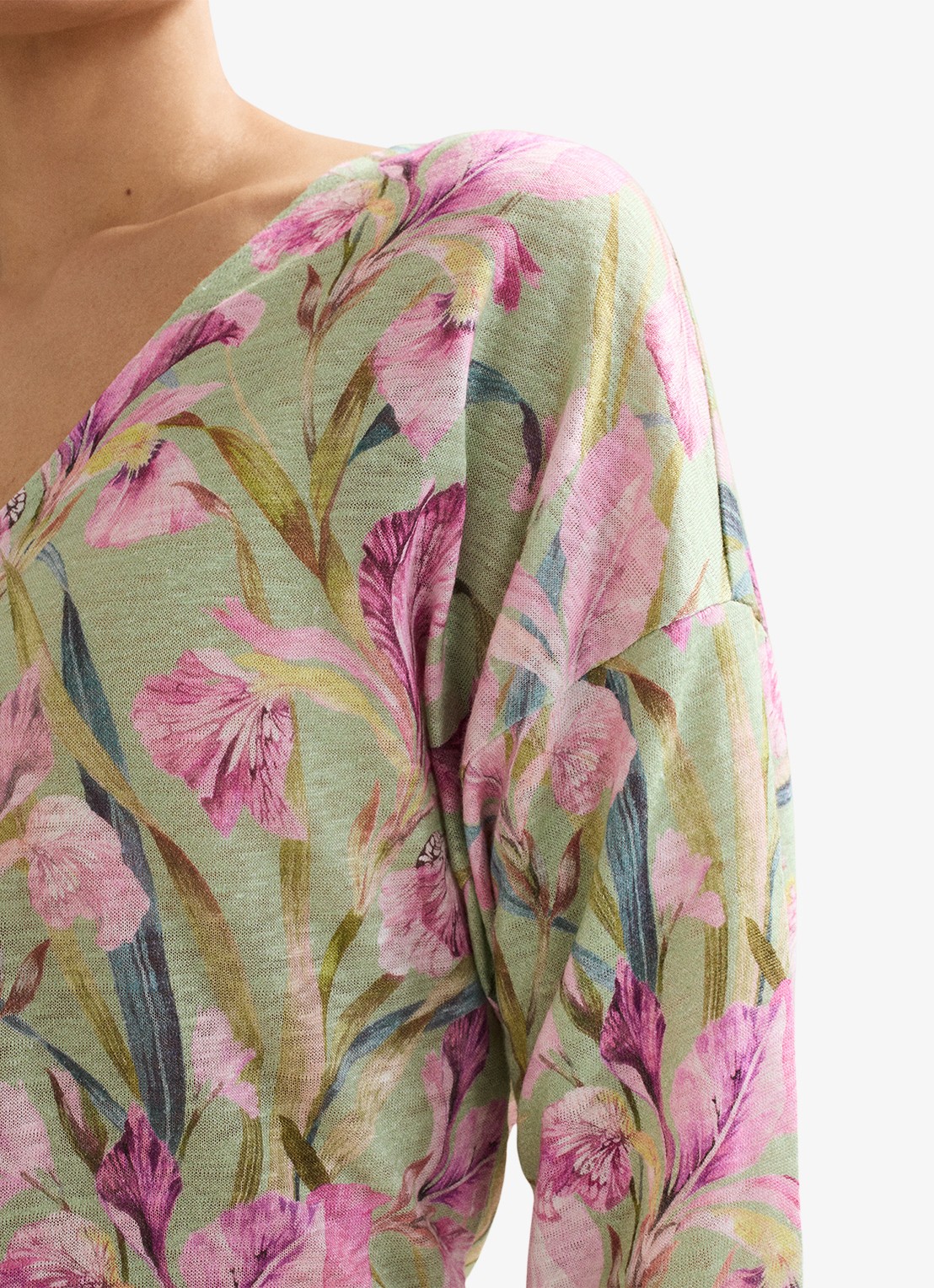Phase Eight Flossie top van linnen met bloemenprint - detail 6 lindegroen