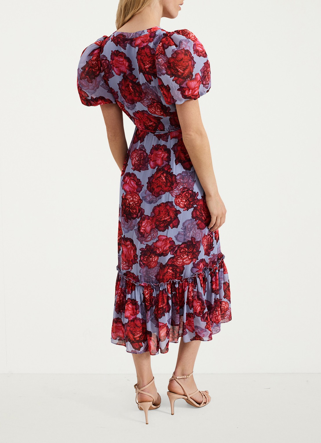 Phase Eight Francesca midi blousejurk met bloemenprint - achterkant 3 lichtblauw