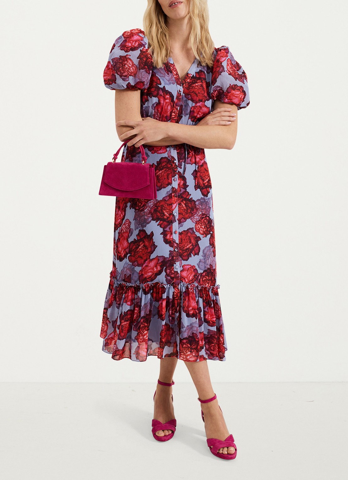 Phase Eight Francesca midi blousejurk met bloemenprint - detail 7 lichtblauw