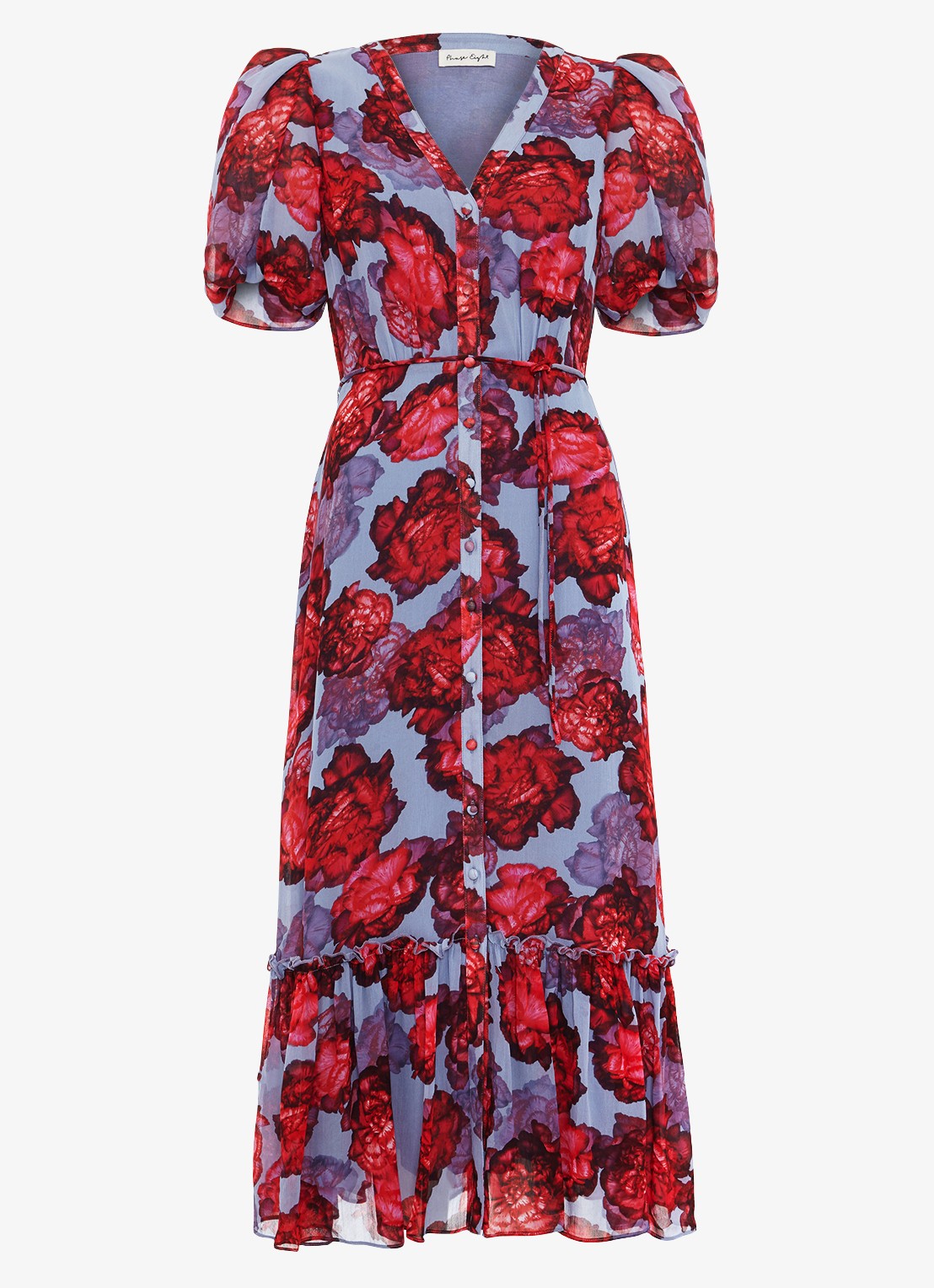 Phase Eight Francesca midi blousejurk met bloemenprint - voorkant lichtblauw