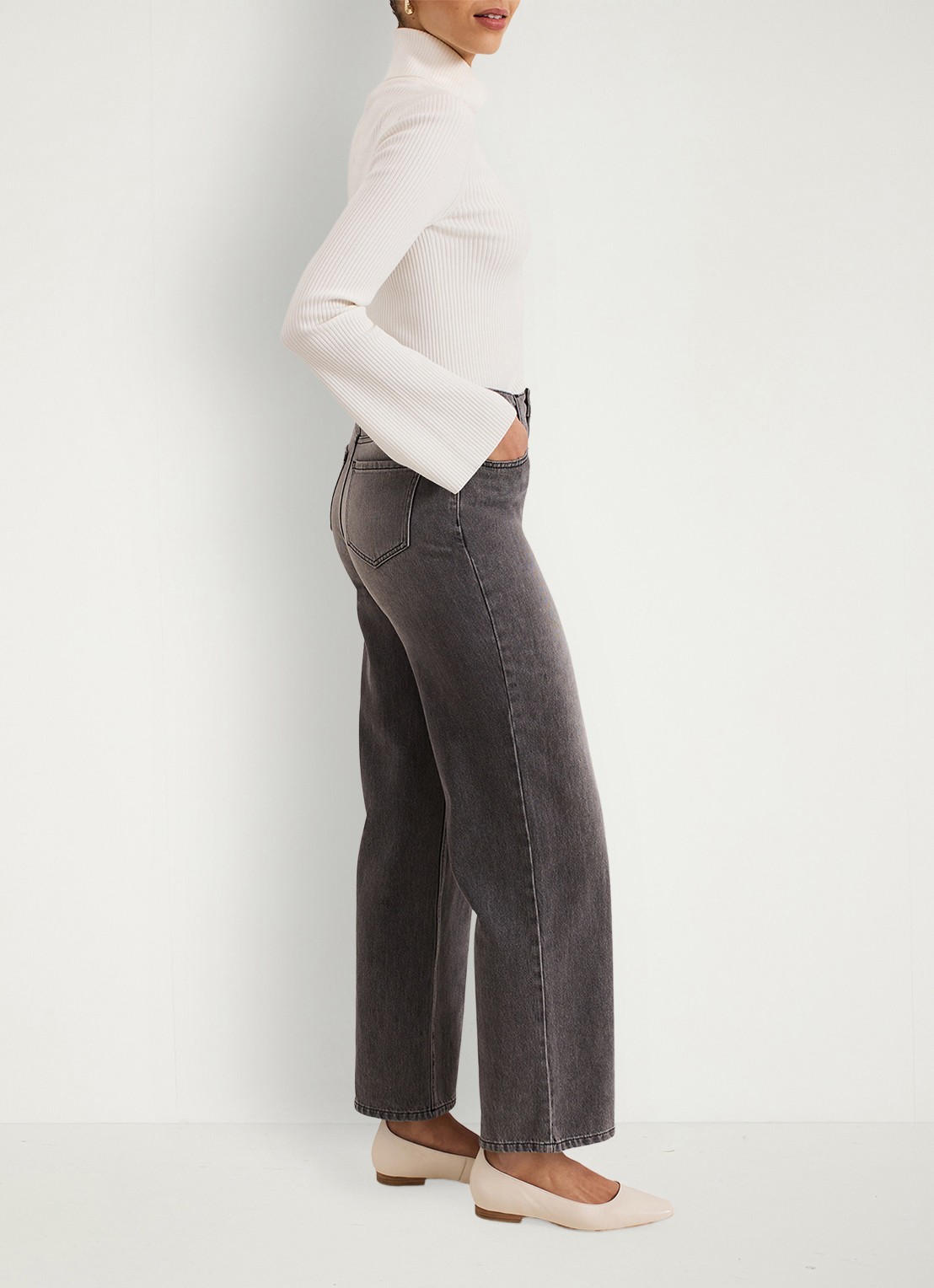 Phase Eight Frankie hiigh waist straight leg jeans met steekzakken - detail 4 donkergrijs