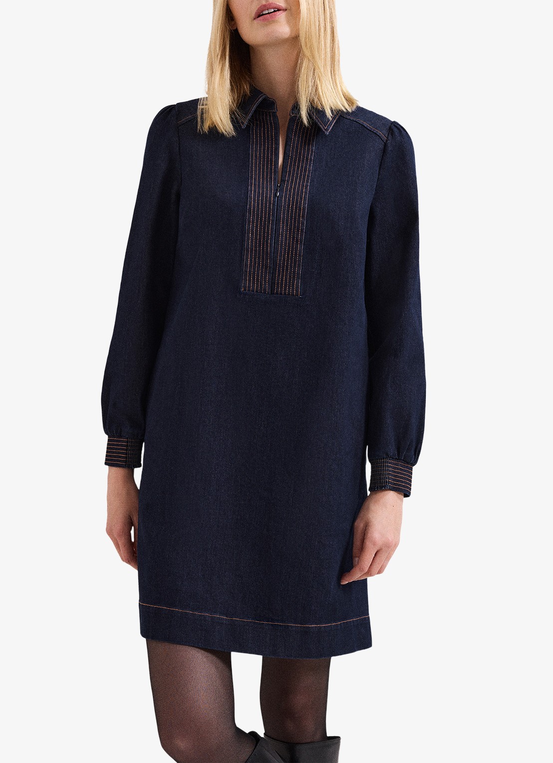 Phase Eight Gabi mini tuniekjurk van denim - detail indigo