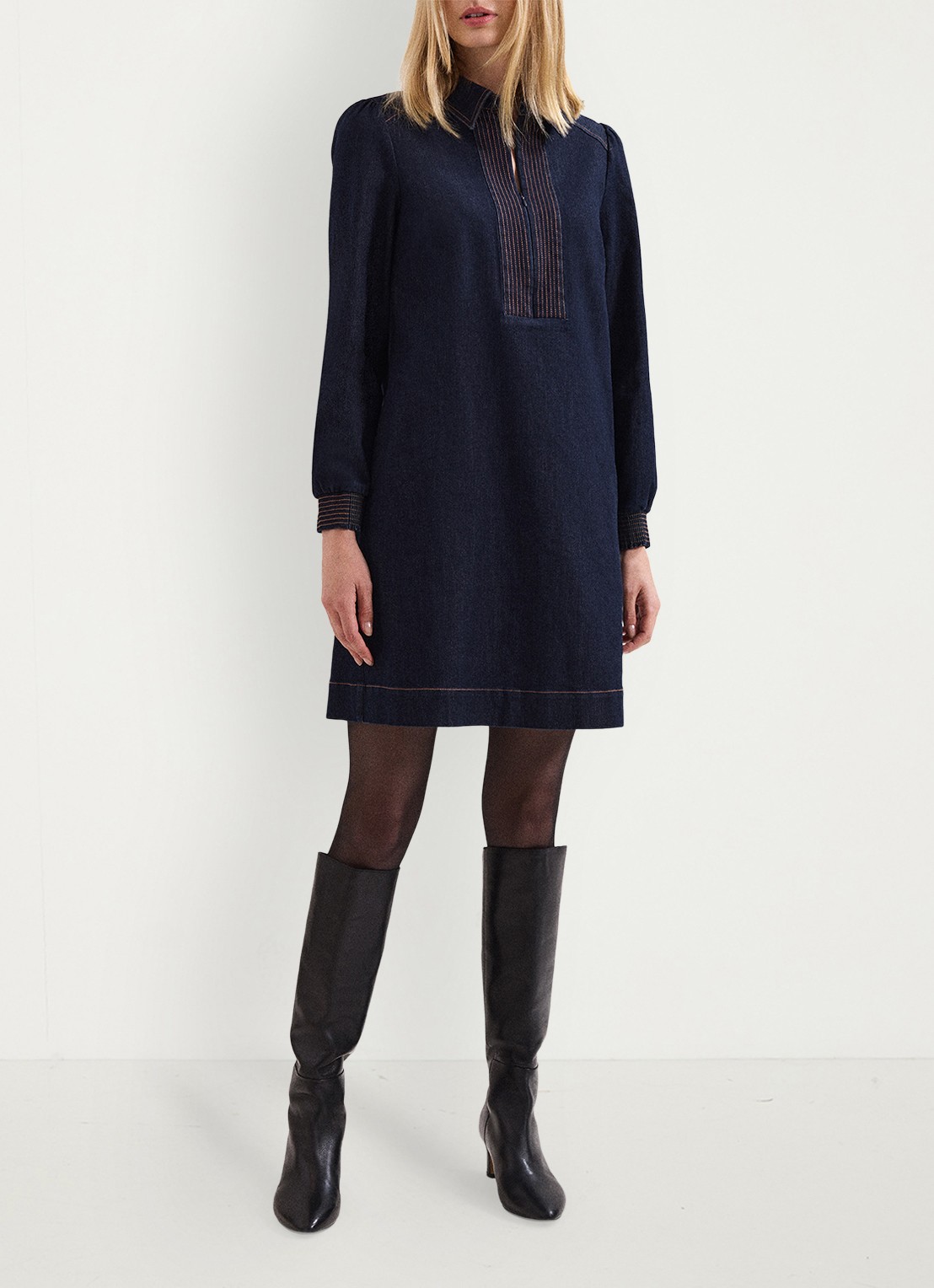 Phase Eight Gabi mini tuniekjurk van denim - voorkant 7 indigo