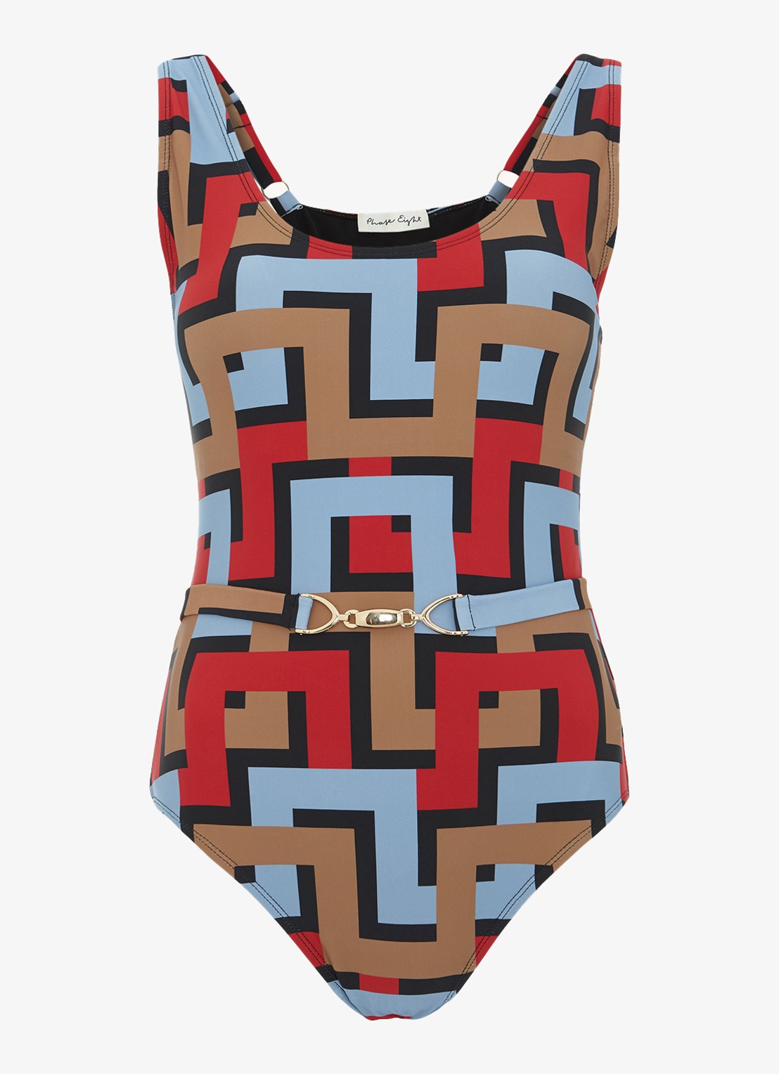 Phase Eight Geo badpak met grafische print - voorkant 5 donkerblauw