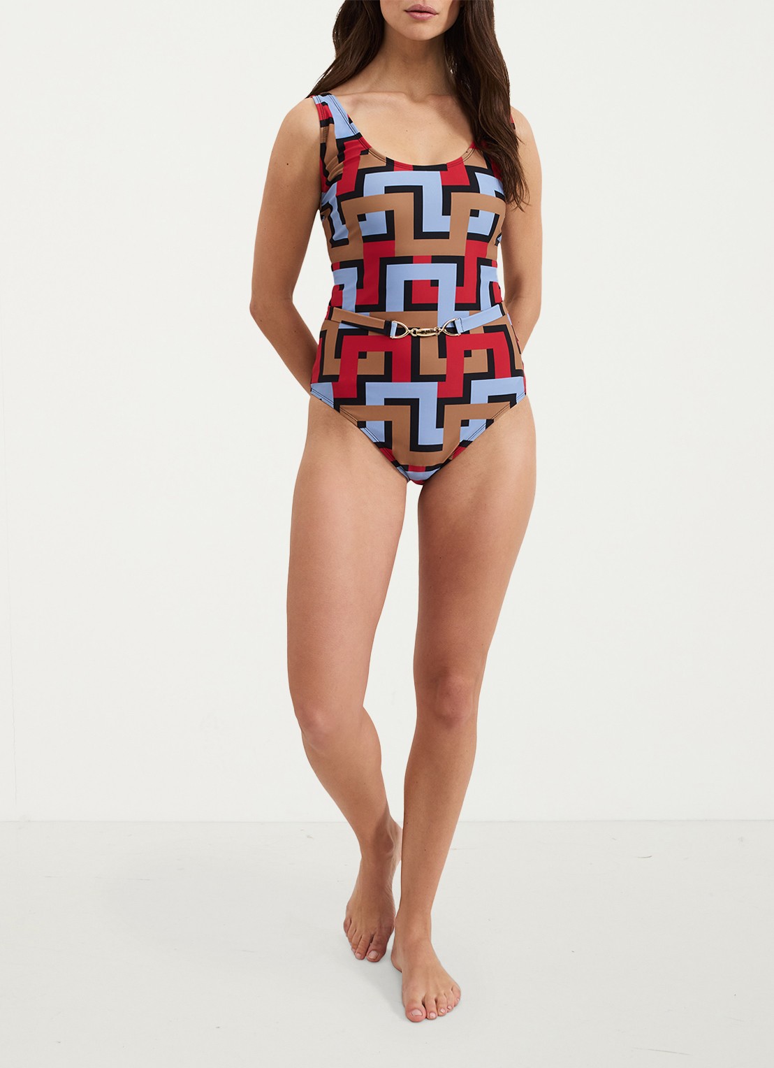 Phase Eight Geo badpak met grafische print - voorkant 6 donkerblauw