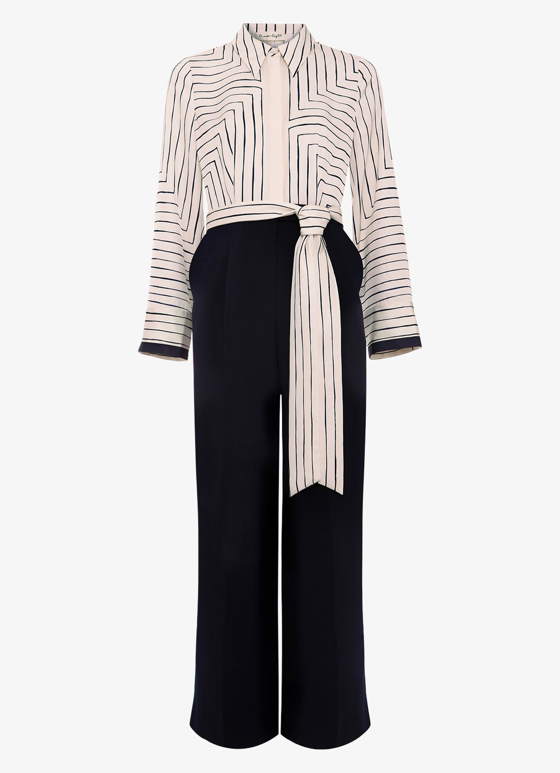 Phase Eight Geo wide fit jumpsuit met grafische print - voorkant 2 donkerblauw
