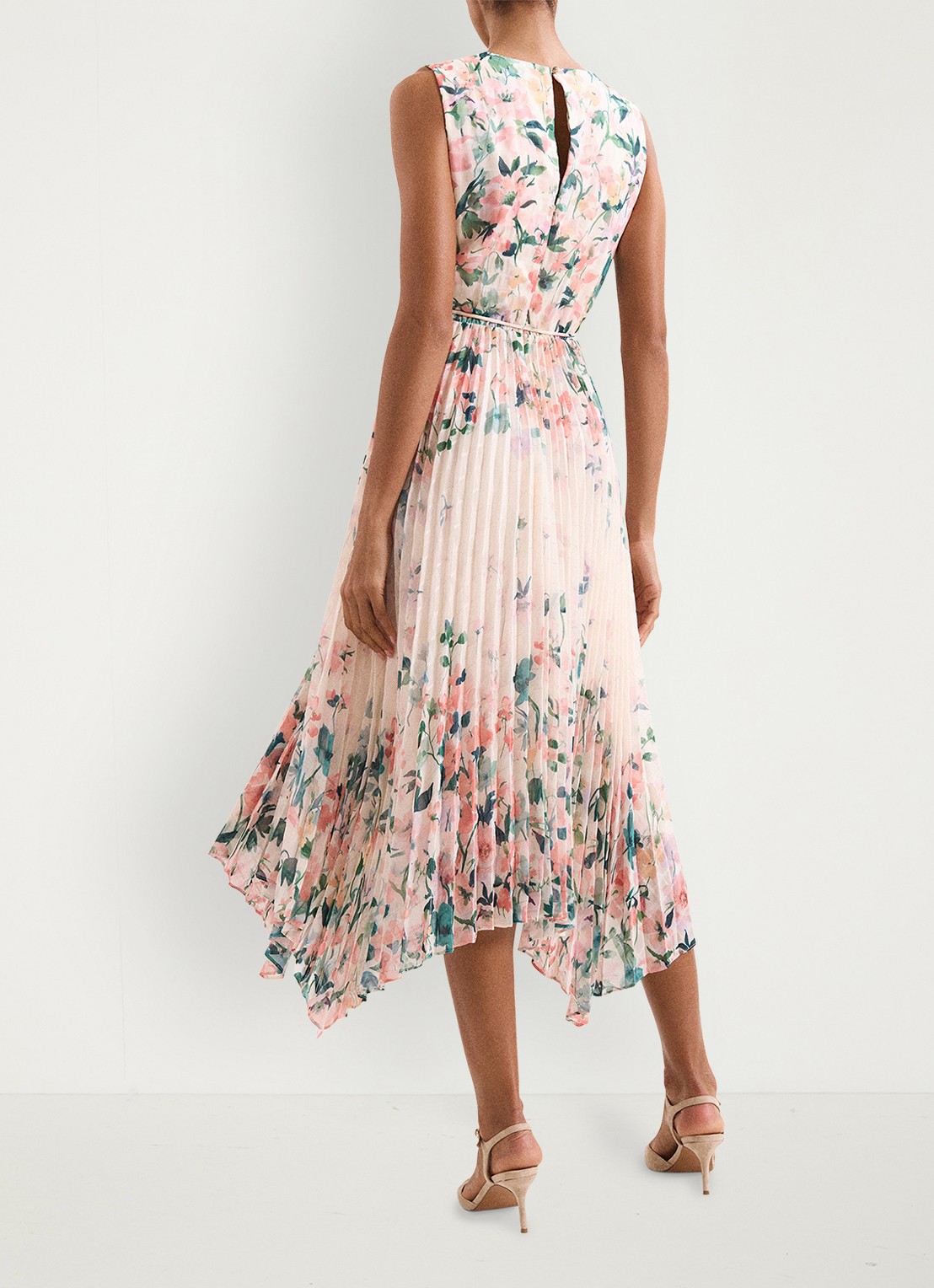 Phase Eight Georgiana midi jurk met bloemenprint - achterkant oudroze