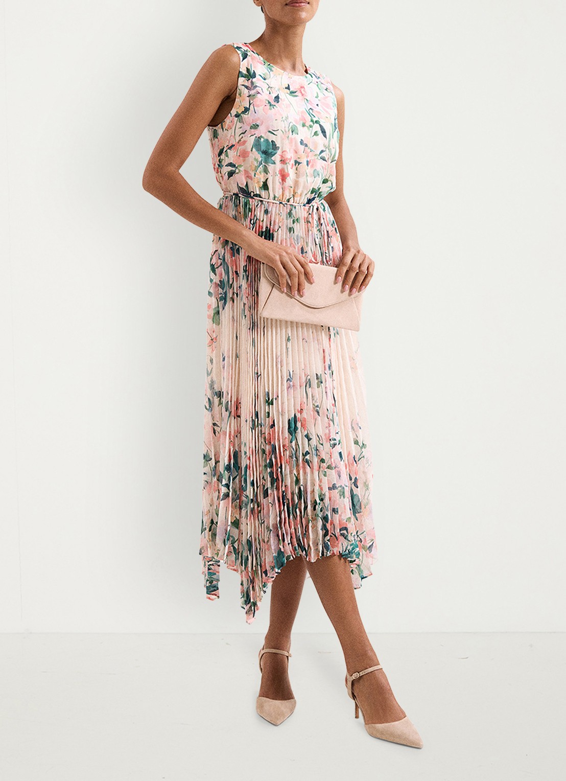 Phase Eight Georgiana midi jurk met bloemenprint - voorkant 3 oudroze