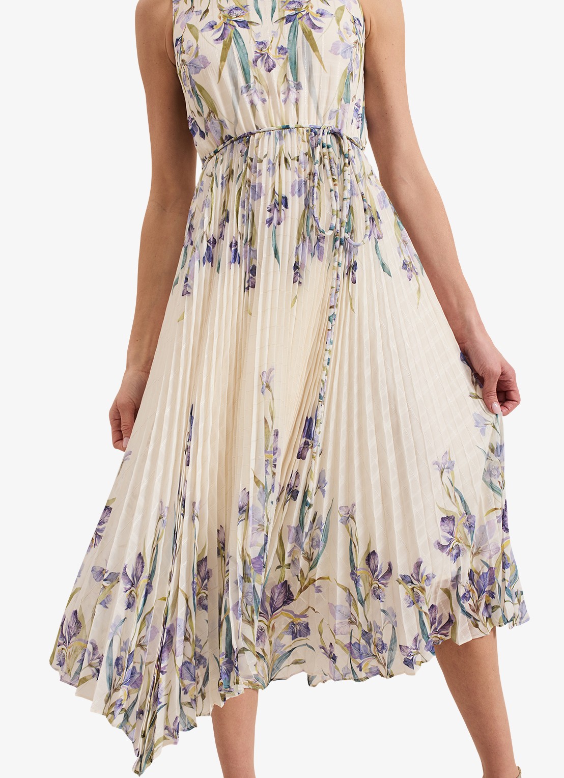 Phase Eight Georgiana mouwloze midi jurk met bloemenprint en plissé - detail 6 creme