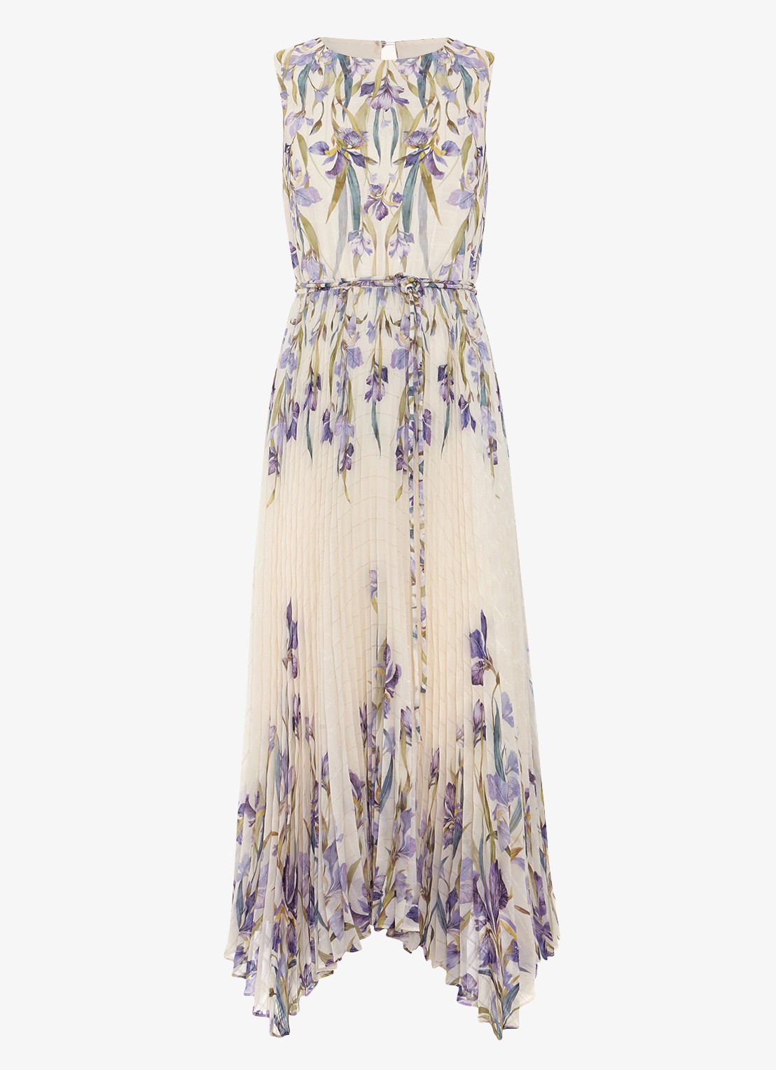 Phase Eight Georgiana mouwloze midi jurk met bloemenprint en plissé - voorkant 2 creme