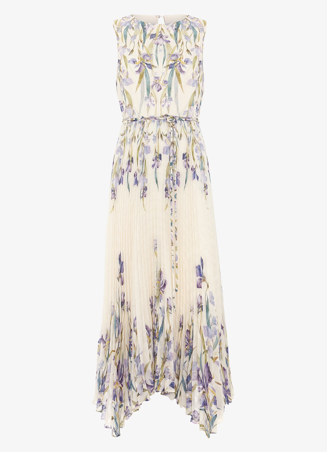 Phase Eight Georgiana mouwloze midi jurk met bloemenprint en plissé - voorkant creme