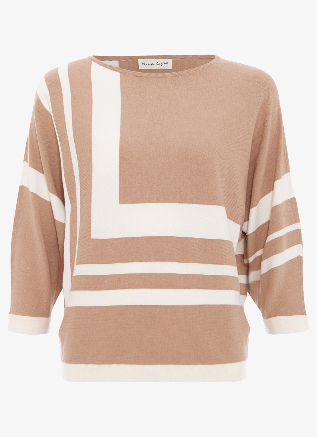 Phase Eight Geri fijngebreide trui met print - voorkant 6 camel