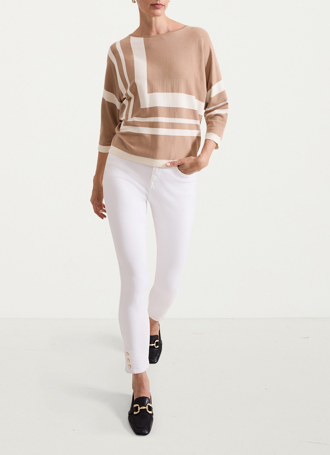 Phase Eight Geri fijngebreide trui met print - voorkant 7 camel