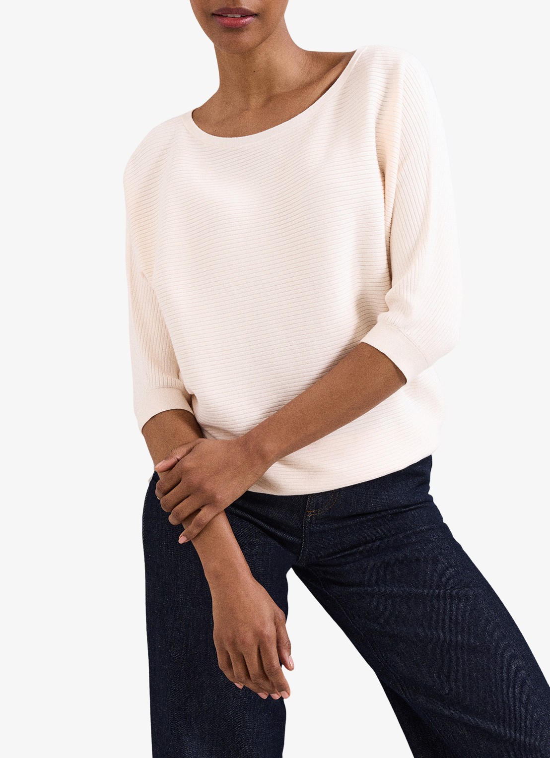Phase Eight Giana ribgebreide trui met vleermuismouwen - voorkant 8 beige