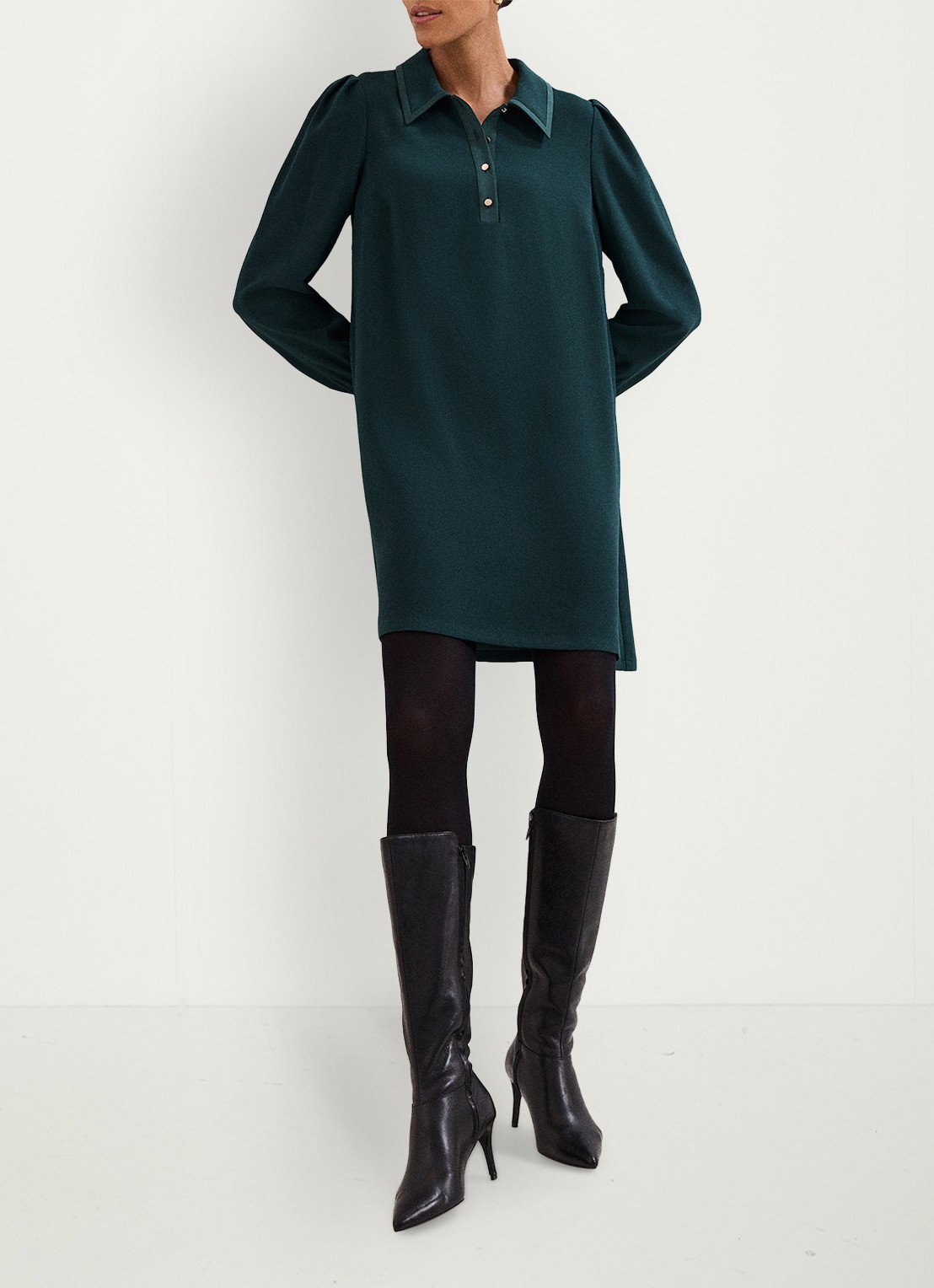 Phase Eight Gina mini tuniekjurk met ballonmouw - voorkant 3 groen
