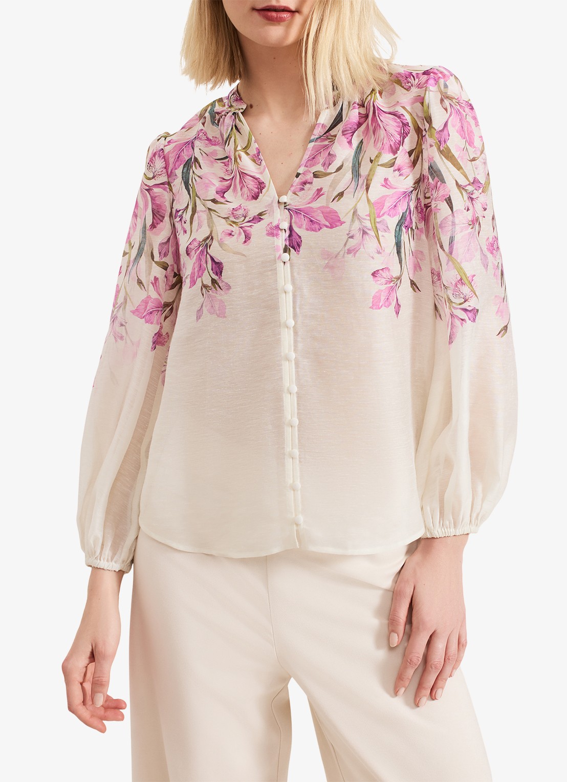 Phase Eight Gisela blouse  met bloemenprint - detail 4 creme
