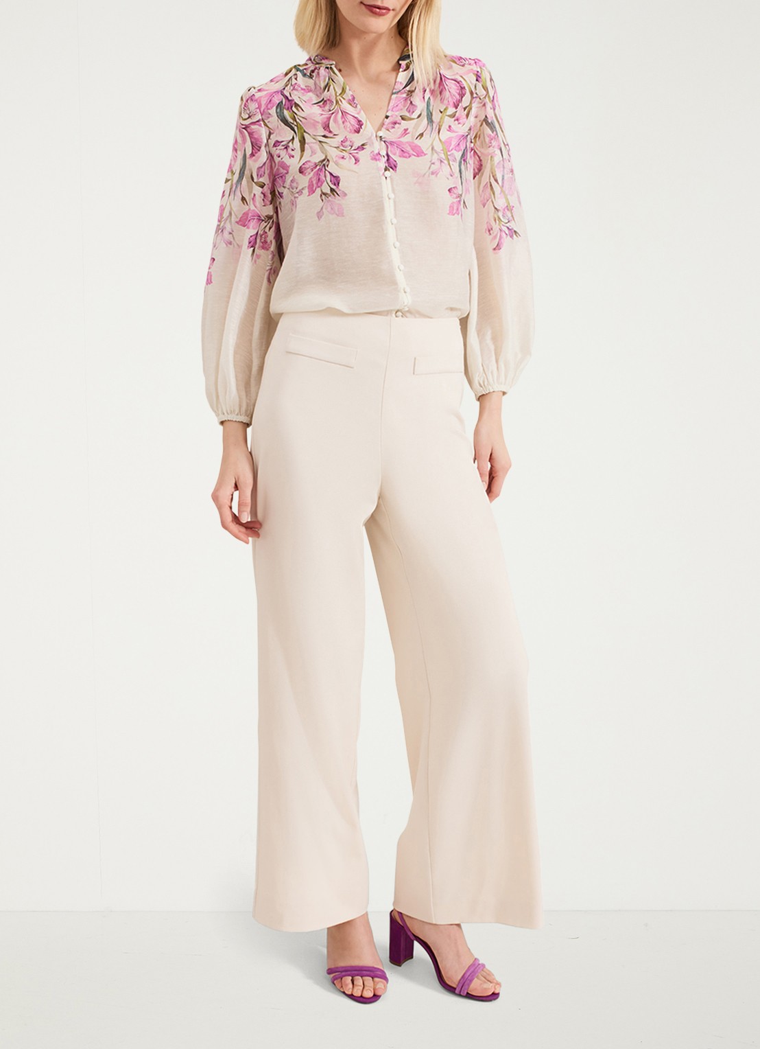 Phase Eight Gisela blouse  met bloemenprint - voorkant 2 creme