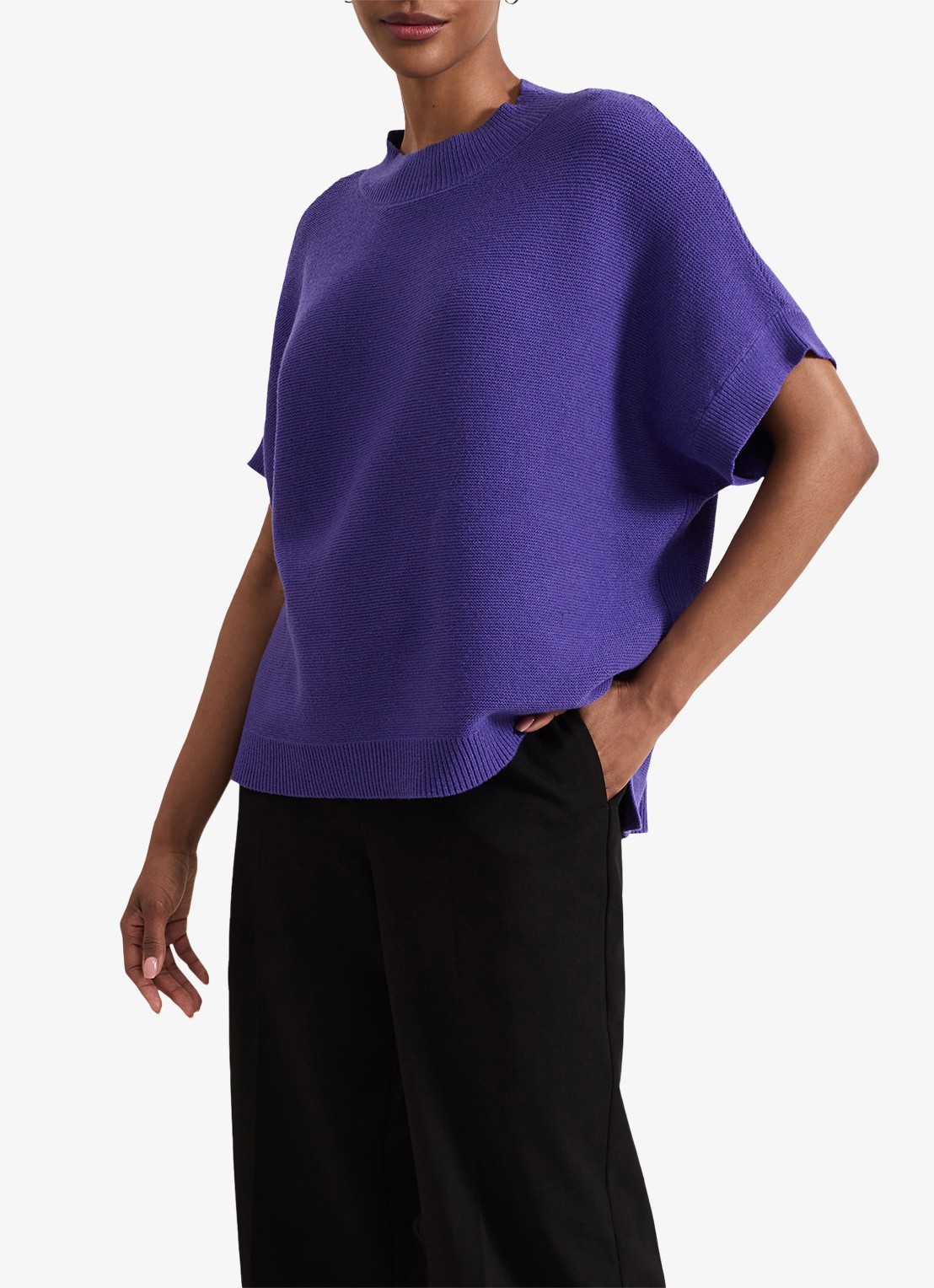 Phase Eight Grace fijngebreide top met zijsplit - detail paars