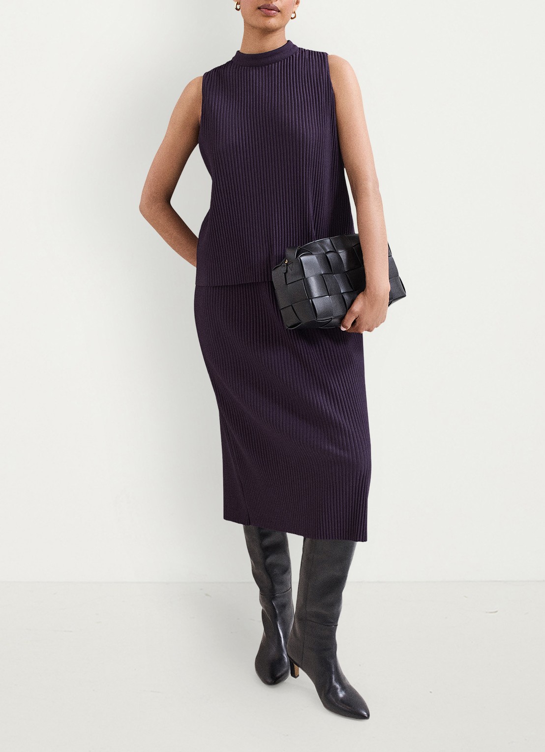Phase Eight Gracie midi jurk met textuur 2-delig - voorkant 3 paars