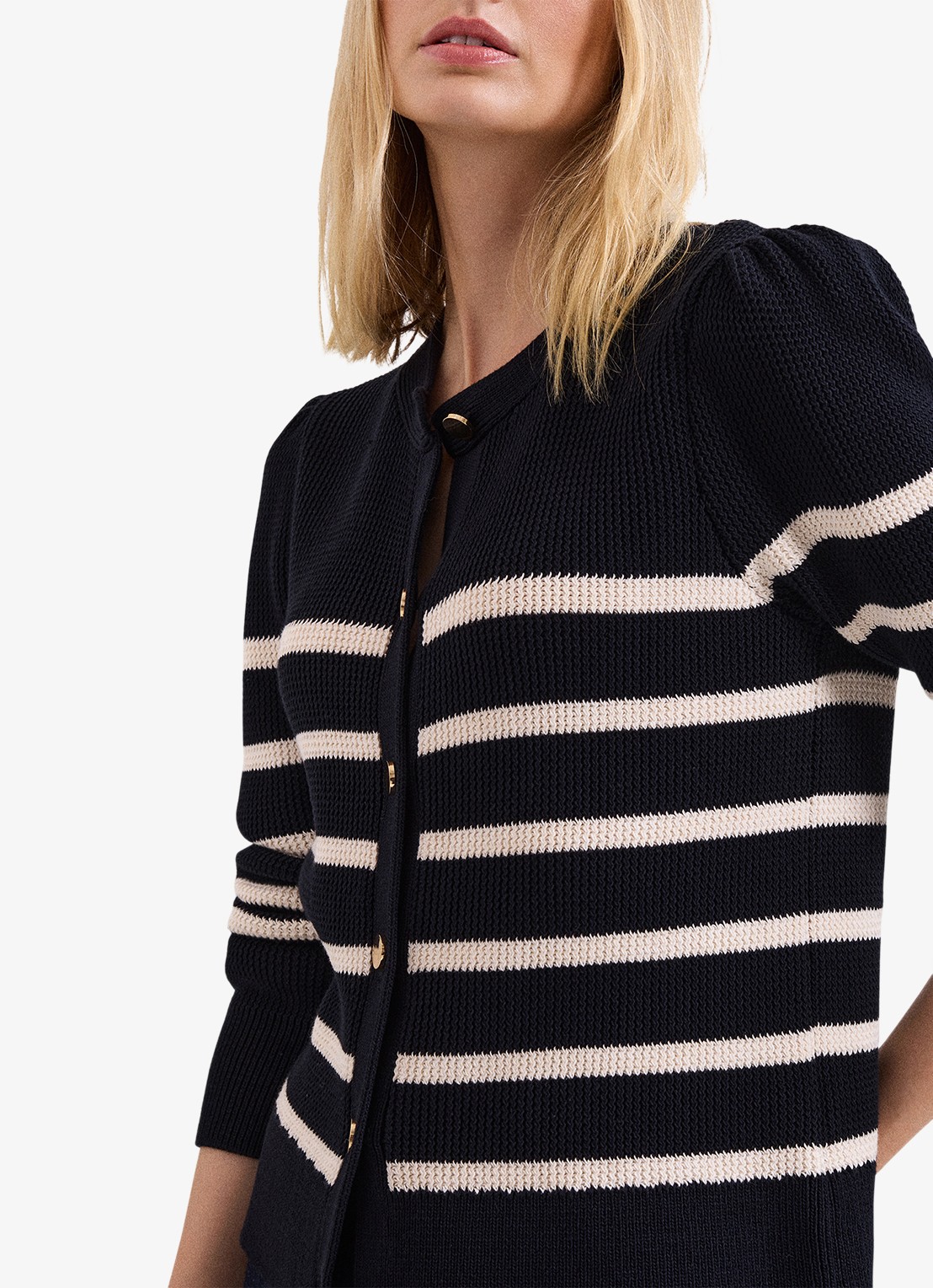 Phase Eight Grofgebreid vest met streepprint  - detail 5 donkerblauw