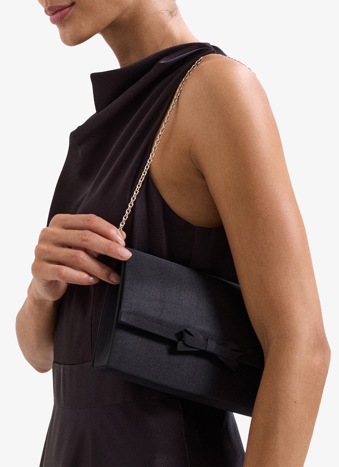 Phase Eight Grosgrain clutch met afneembare schouderriem - voorkant 2 zwart
