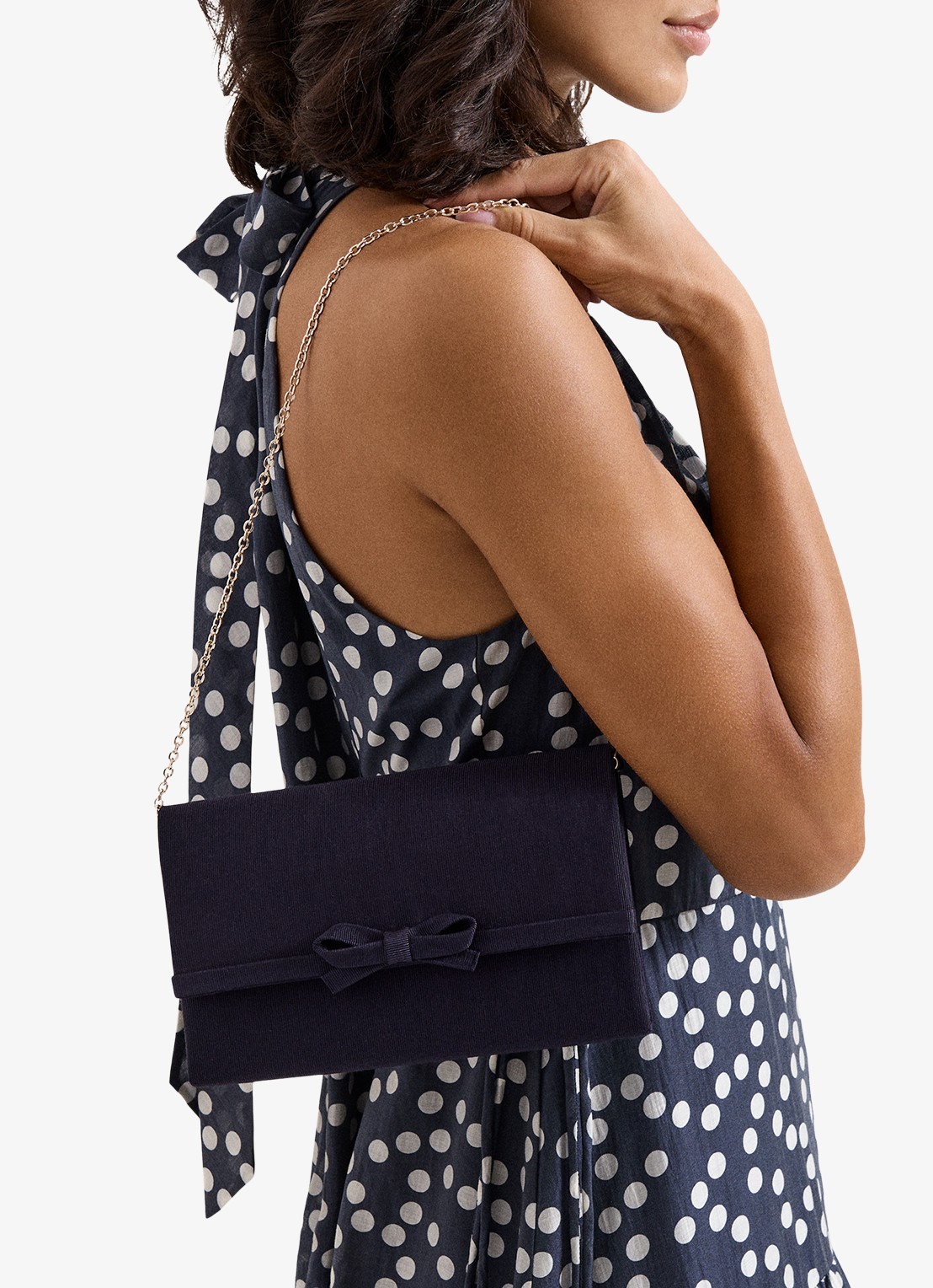 Phase Eight Grosgrain clutch met strikdetail  - voorkant 5 donkerblauw