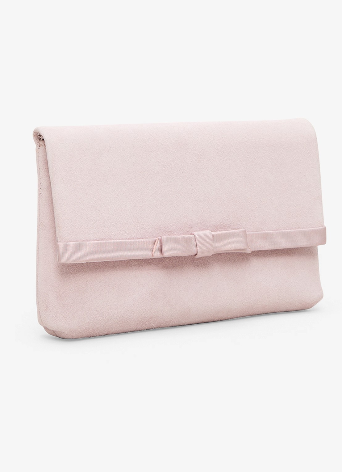 Phase Eight Grosgrain clutch van suède  - detail lichtroze