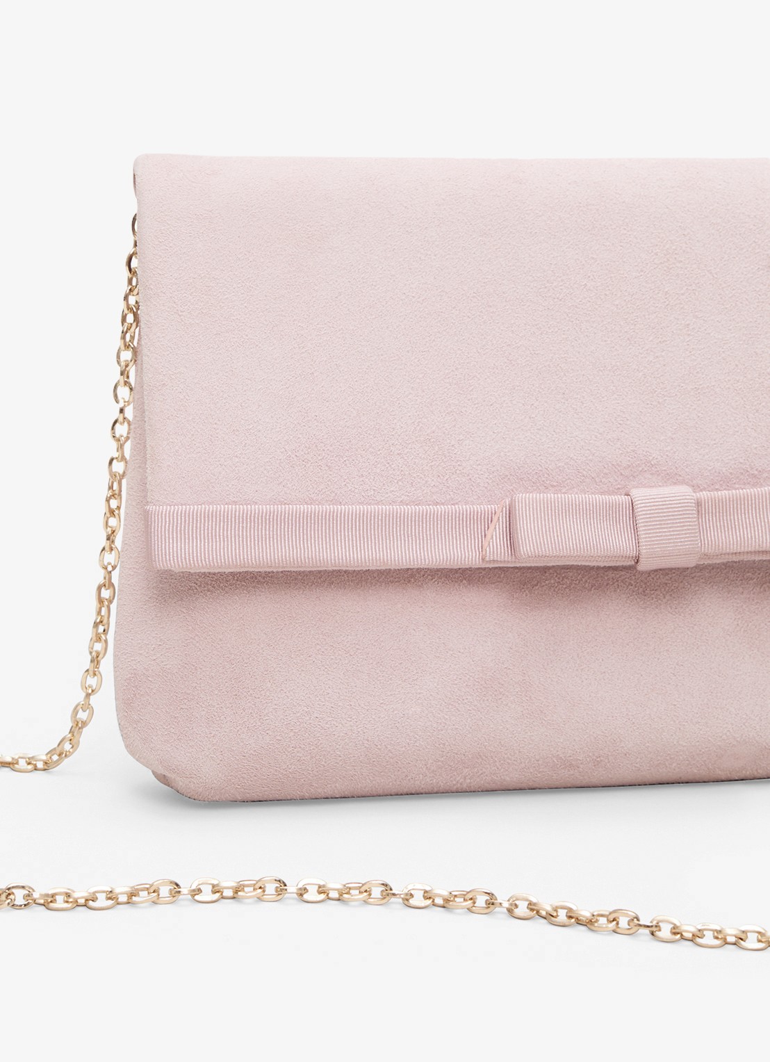 Phase Eight Grosgrain clutch van suède  - detail 2 lichtroze