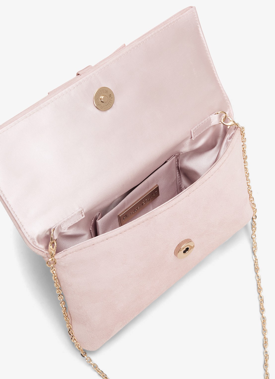 Phase Eight Grosgrain clutch van suède  - detail 3 lichtroze