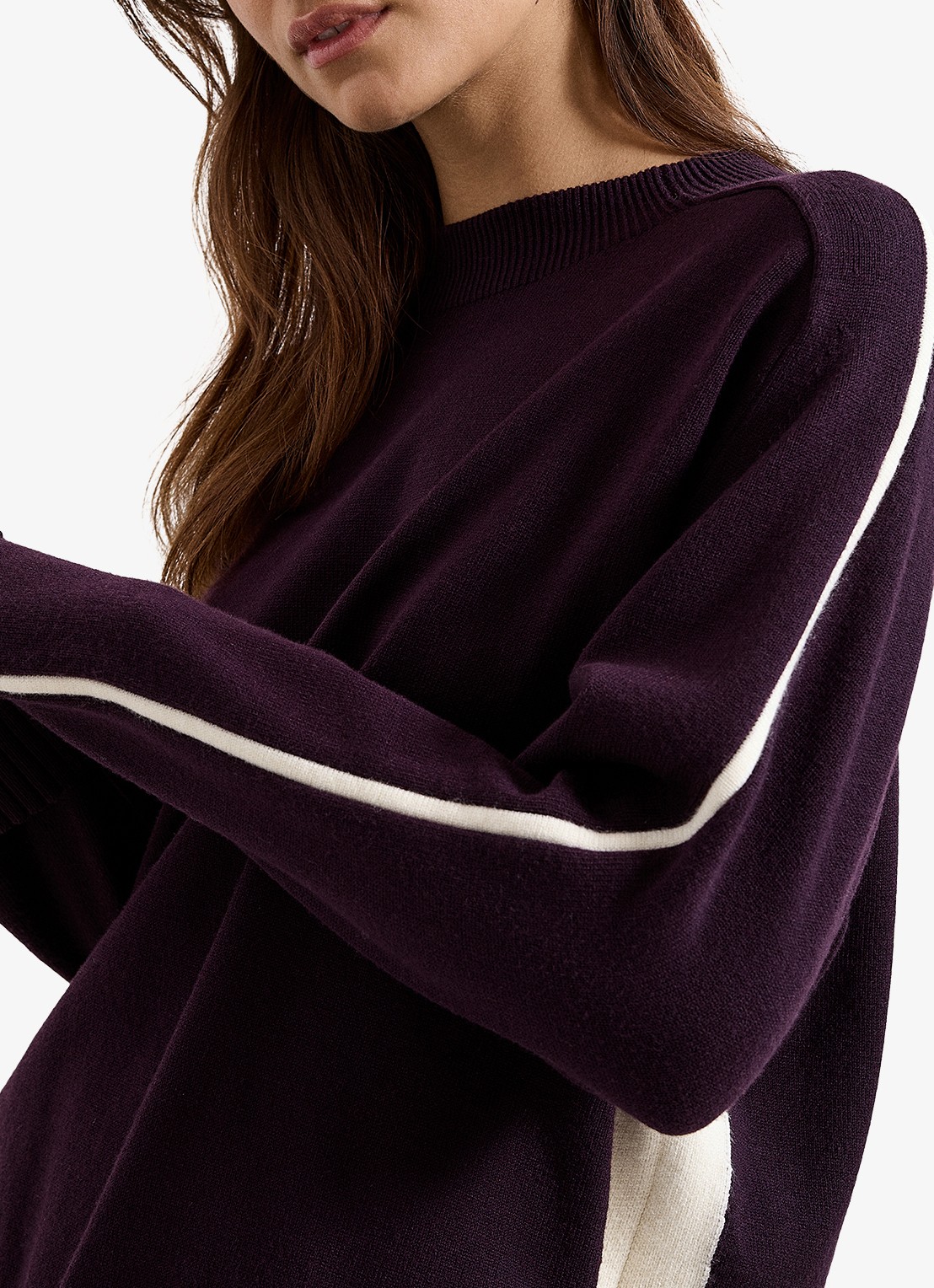Phase Eight Hallie fijngebreide trui met gestreept detail - detail 7 aubergine