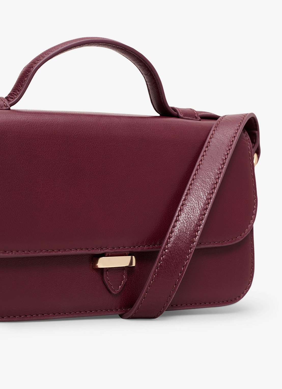 Phase Eight Handtas van leer met afneembare schouderriem - detail donkerrood