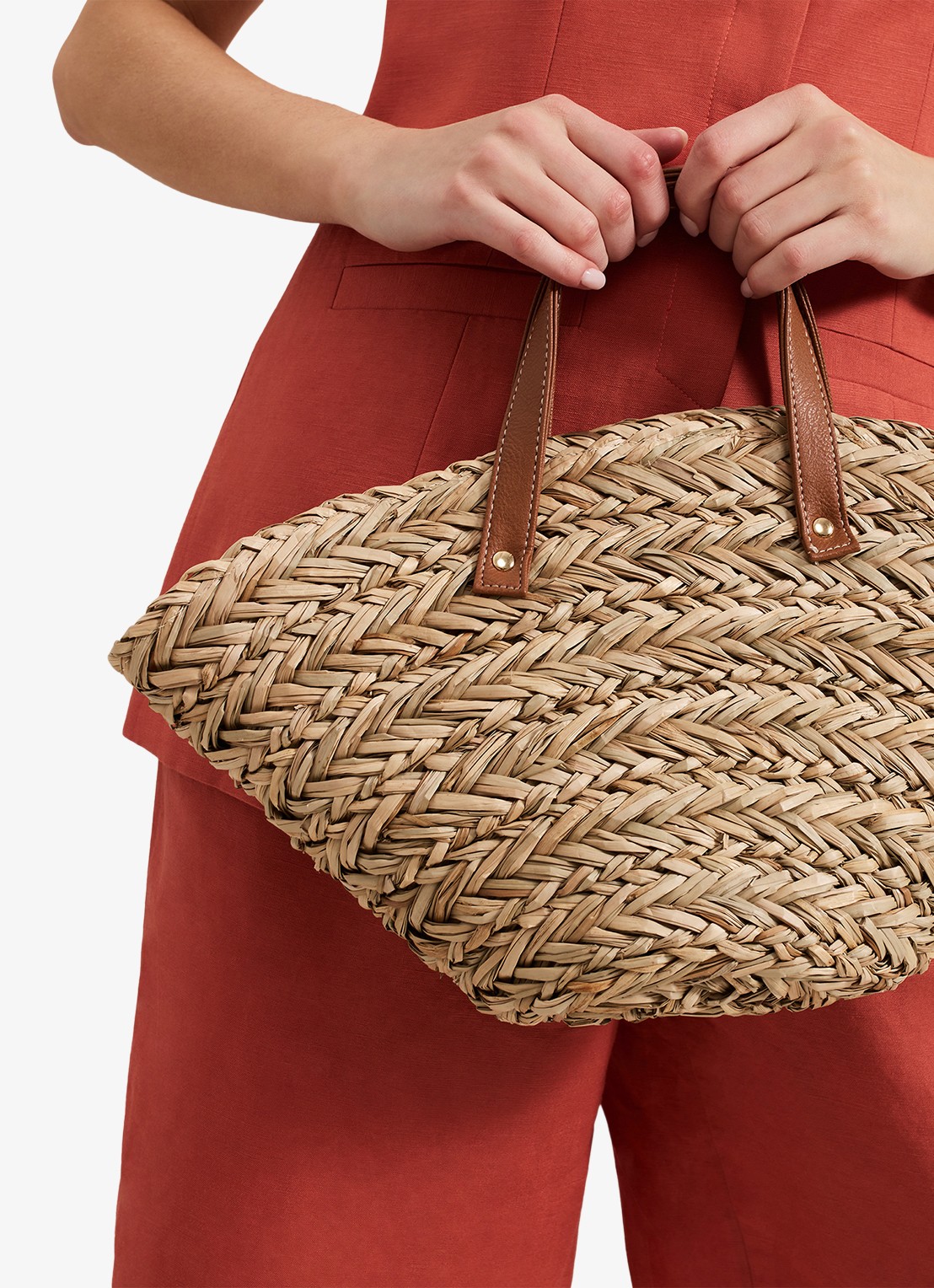 Phase Eight Handtas van raffia - detail 3 beige