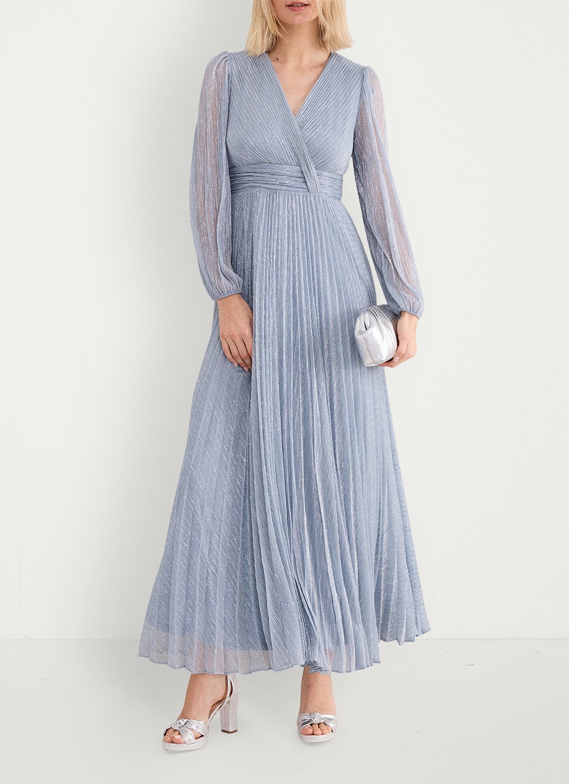 Phase Eight Harper midi jurk met lurex - voorkant 3 lichtblauw