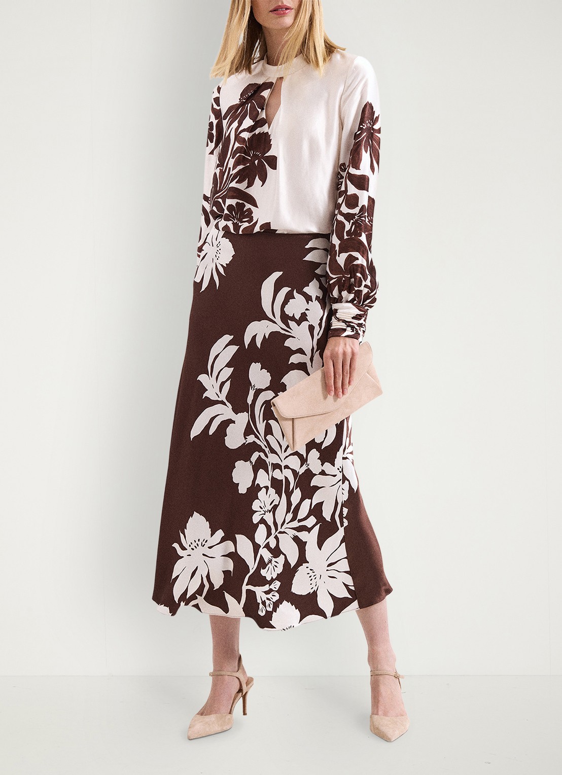 Phase Eight Hattie midi rok met print - voorkant 2 bruin