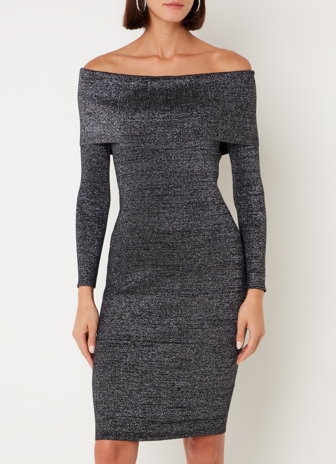 Phase Eight Heidi off shoulder fijngebreide mini jurk met lurex - detail 4 donkergrijs