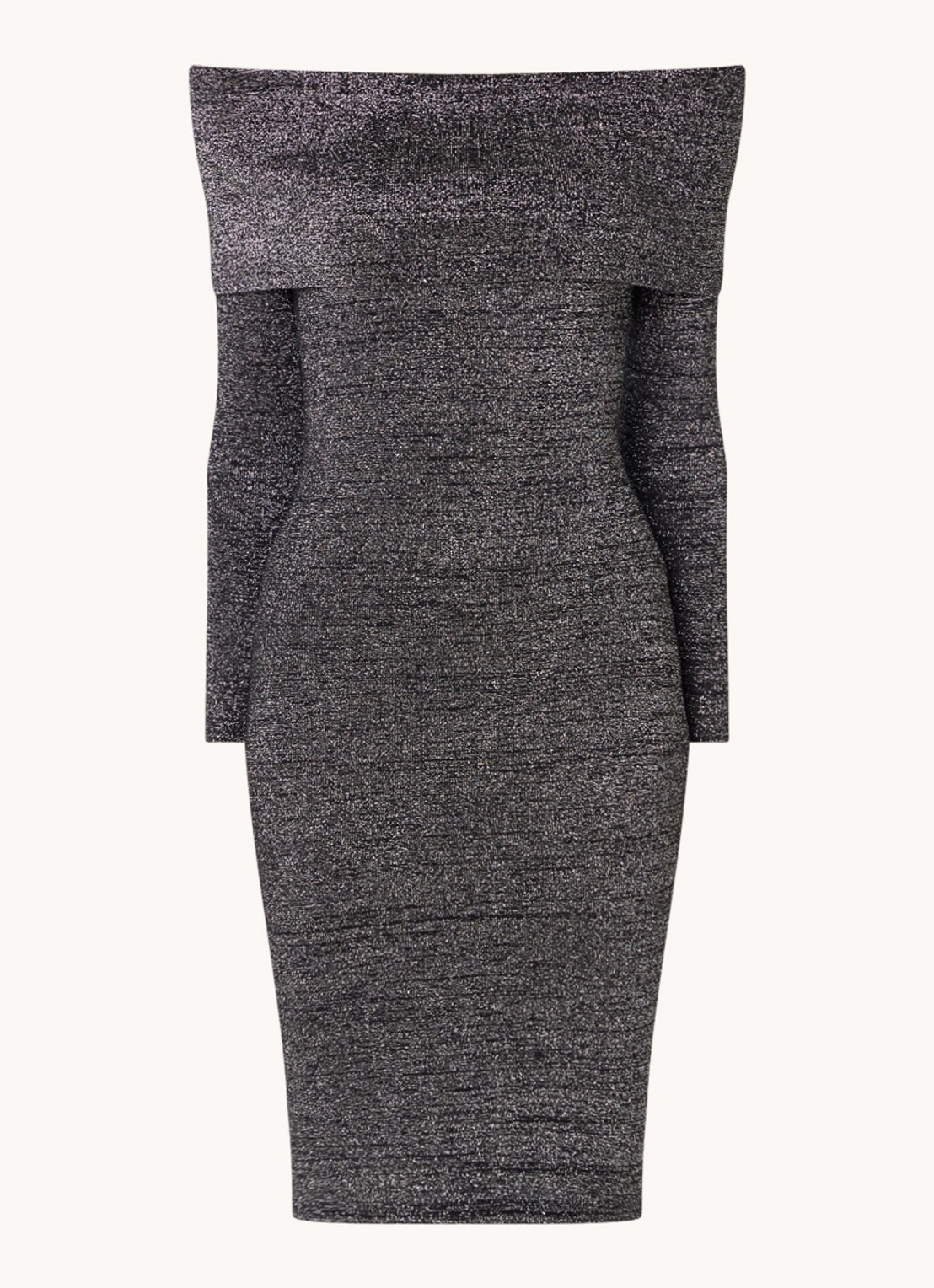 Phase Eight Heidi off shoulder fijngebreide mini jurk met lurex - voorkant donkergrijs