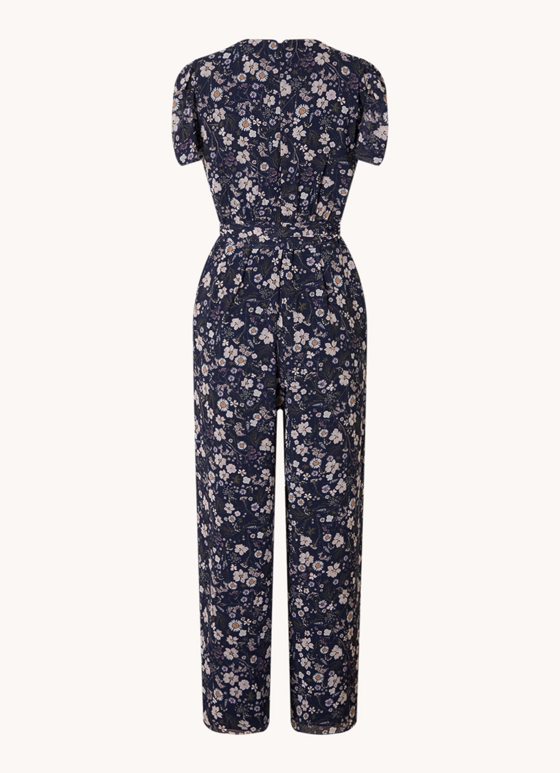 Phase Eight Helene straight fit jumpsuit met bloemenprint en strikceintuur - achterkant 2 donkerblauw