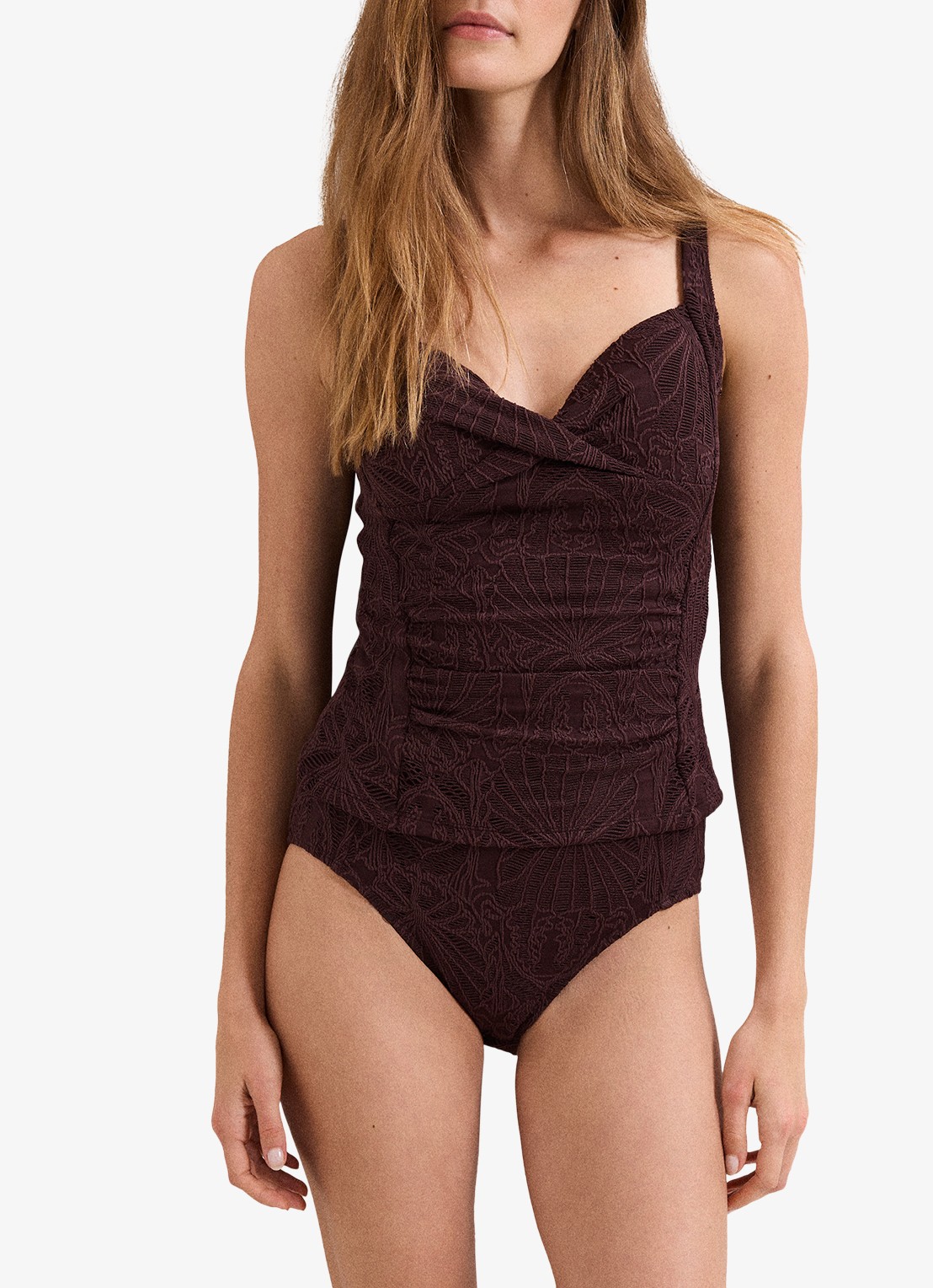 Phase Eight High waisted bikinislip met broderie - detail bruin