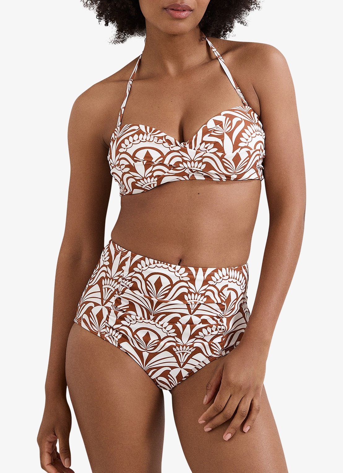 Phase Eight High waisted bikinislip met print - detail bruin
